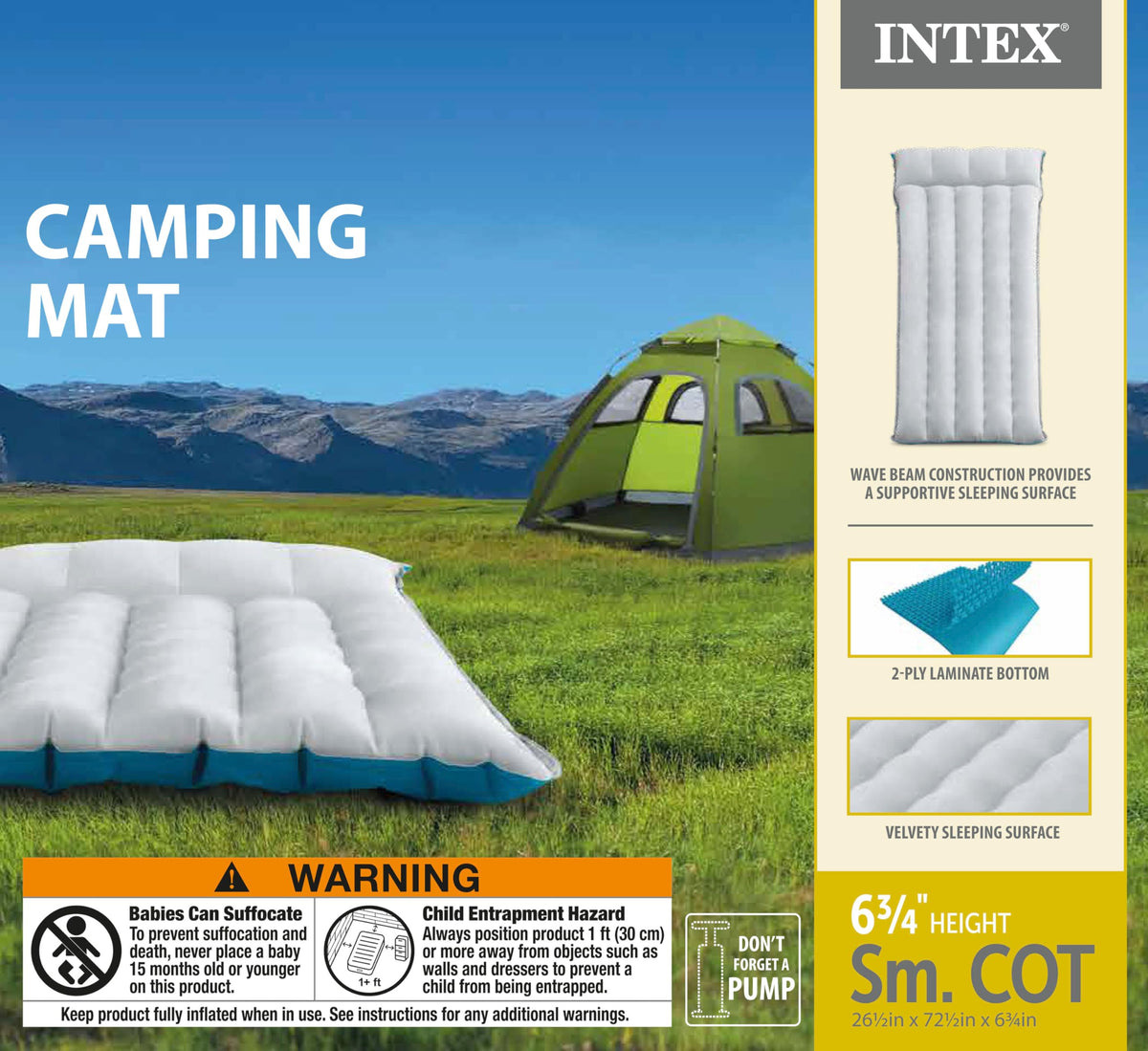 INTEX 67997E Camping Air Mattress Mat 26.5" x 72.5": Durable Outdoor Use โ 2-PLY Laminate โ Velvety Surface โ Unique Construction โ 300lb Weight Capacity ๐ All In One Marketplace Canada