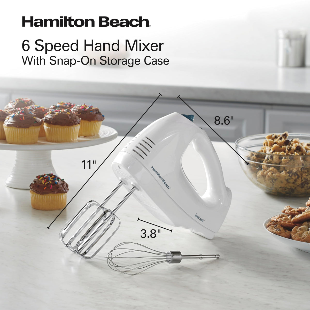 Hamilton Beach 6-Speed Electric Hand Mixer for Baking, 250W, QuickBurst, Snap-On Storage Case, Traditional Beaters & Whisk, White (62682G) ๐ All In One Marketplace Canada