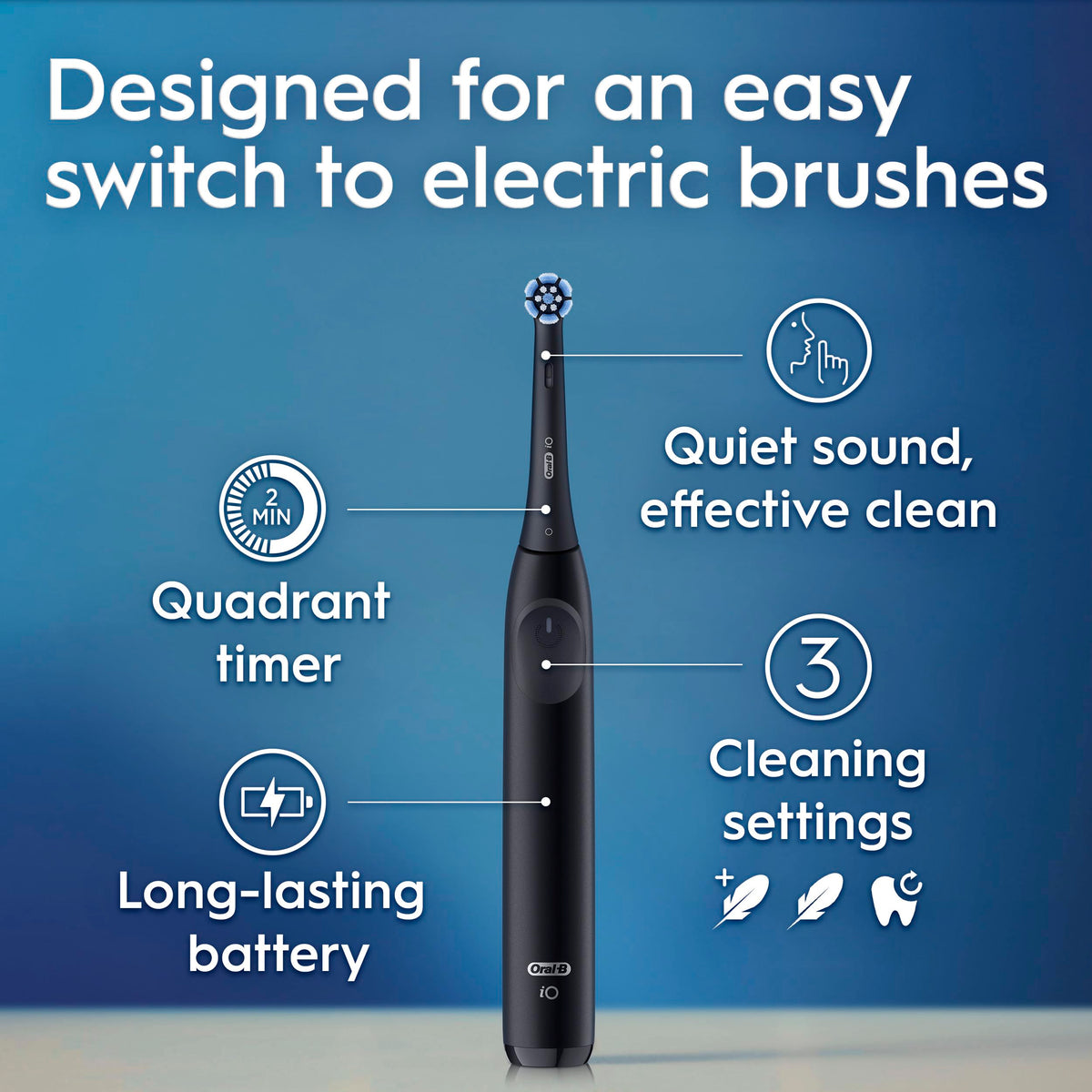 Oral-B iO2 Electric Toothbrush, for an Easy Switch to Electric, Night Black, Rechargeable Electric Toothbrushes, iO Series 2 Starter Kit with 1 Power Toothbrush and 2 Brush Heads 🍁 All In One Marketplace Canada