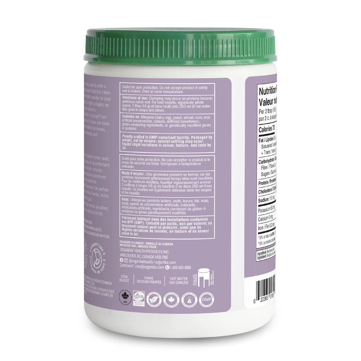 Organika Canadian-Made Beef Bone Broth Powder - Protein and Collagen Rich Bone Broth with Glucosamine and hyaluronic acid, from Grass-Fed Cattle whilst being Gluten and Dairy Free, Keto Friendly 300g ๐ All In One Marketplace Canada