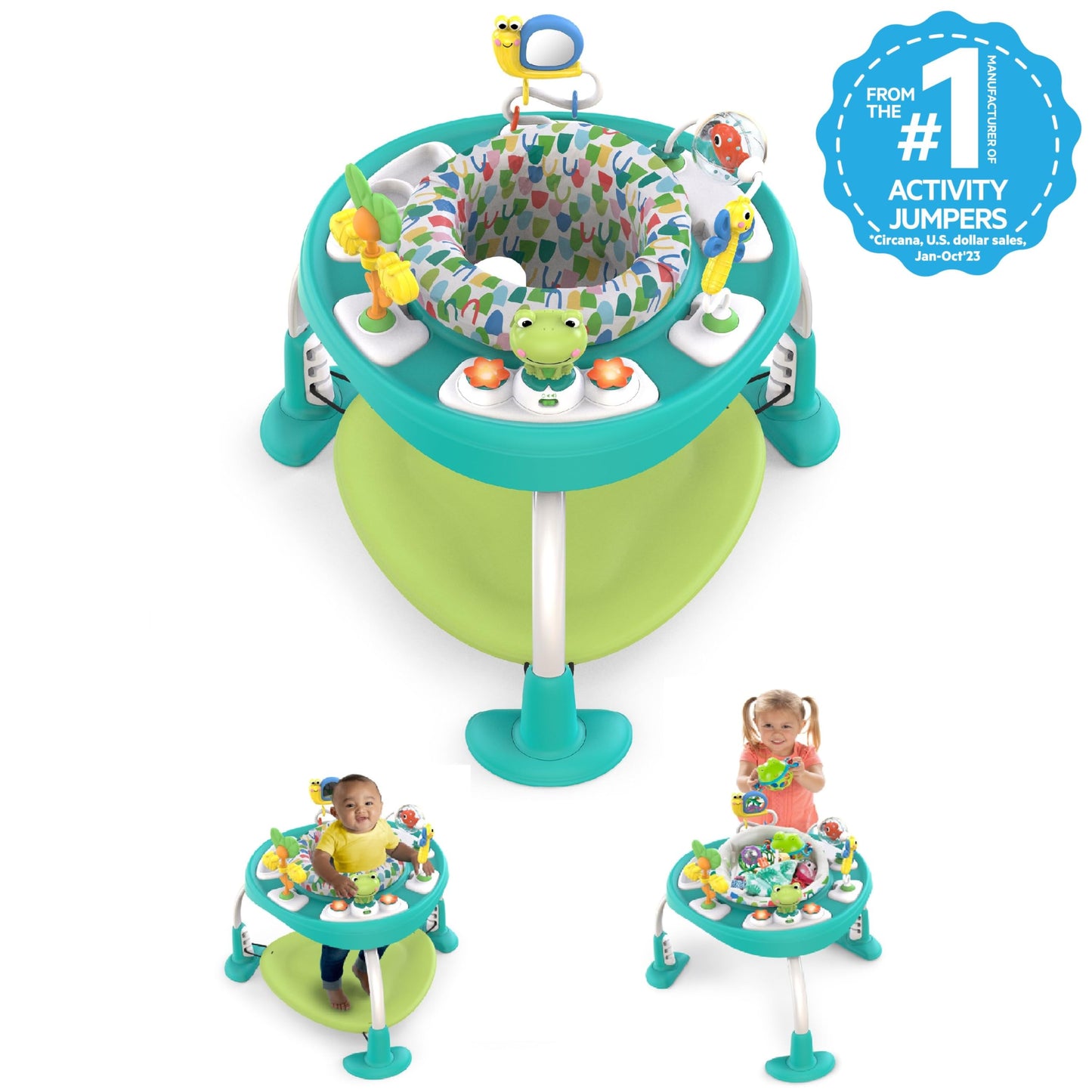 Bright Starts Bounce Bounce Baby 2-in-1 Activity Center Jumper & Table - Playful Pond (Green), 6 Months+ đ All In One Marketplace Canada