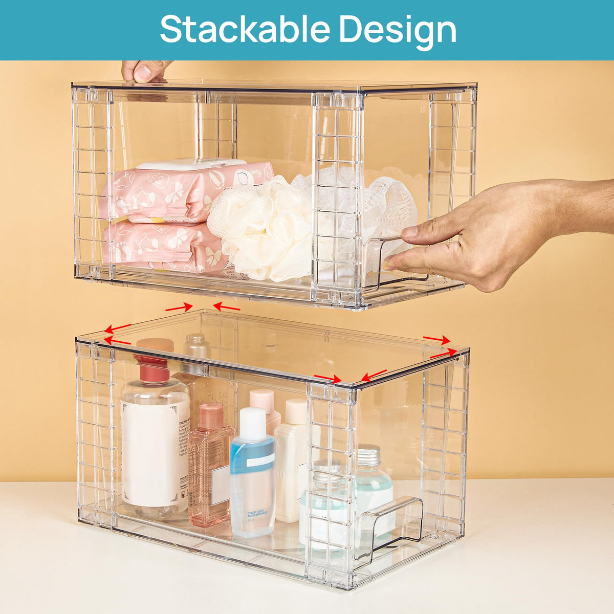 Vtopmart 4 Pack Large Stackable Storage Drawers,Clear Acrylic Drawer Organizers with Handles, Easily Assemble for Bathroom,Kitchen Undersink,Cabinet,Closet,Makeup,Pantry Organization and Storage ๐ All In One Marketplace Canada