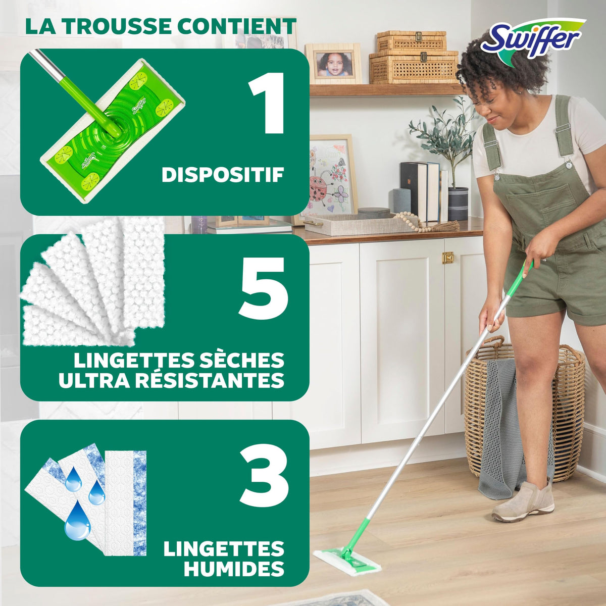 Swiffer Sweep + Mop, Broom & Mop Alternative, Dry & Wet Floor Cleaner for Dirt, Dust, Hair, All Purpose Cleaning Tool for Home, Bathroom, Kitchen, Set Includes 1 Sweeper, 14 Dry Pads, 5 Wet Pads Fresh 🍁 All In One Marketplace Canada