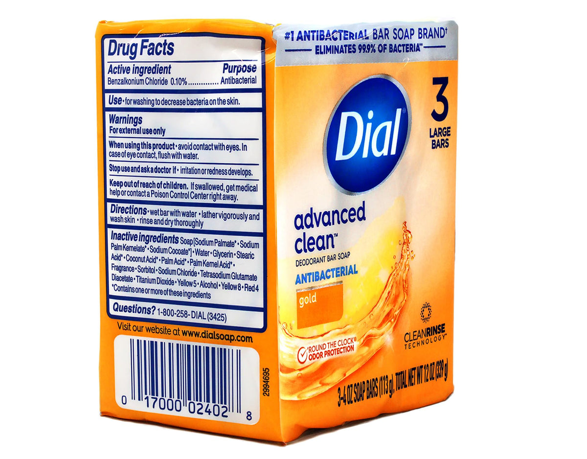Dial Advanced Clean Deodorant Bar Soap Antibacterial Gold 3 Bars ๐ All In One Marketplace Canada