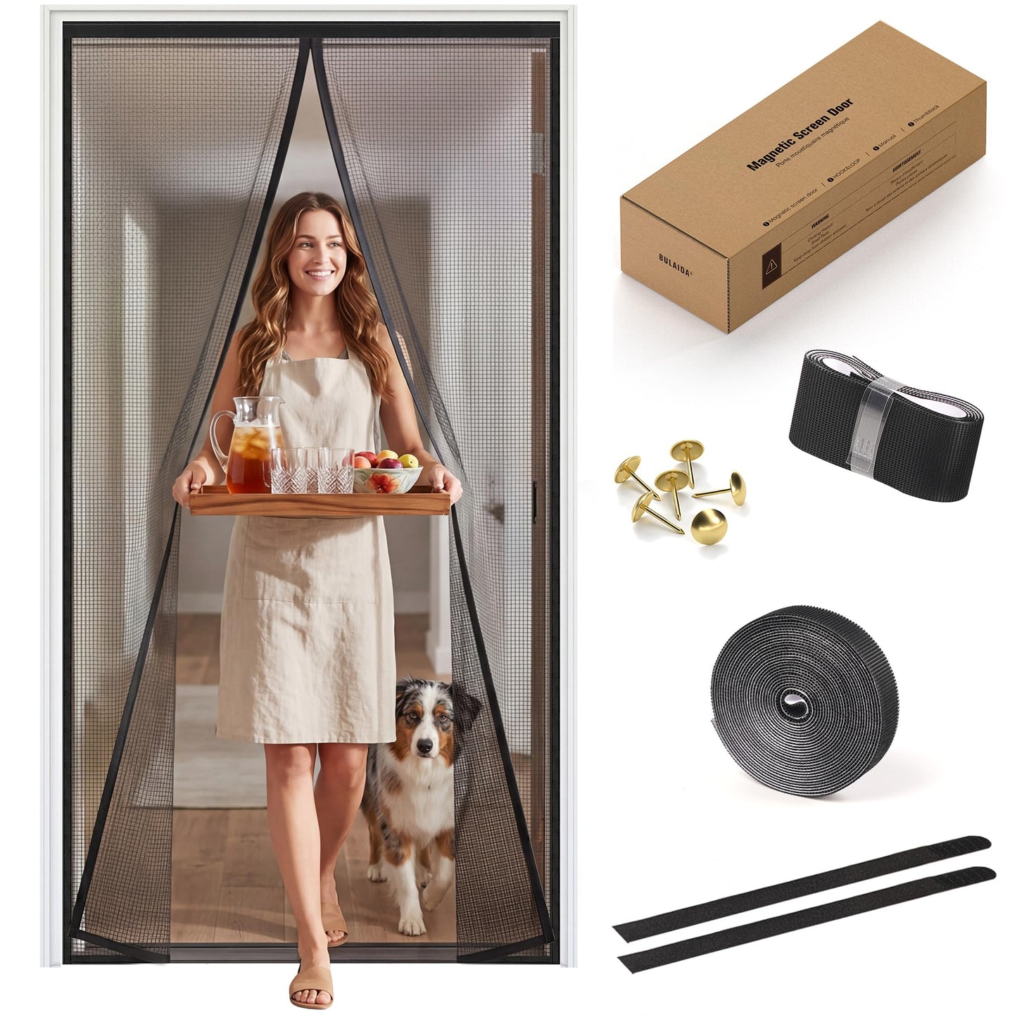 Magnetic Screen Door 34"W x 82"H, Fits Door Size to 32"W x 80"H, Heavy Duty Fiberglass Moustiquaire Magnétique, Screen Mesh with Automatic Block Closure, Walk Through Easily for Kids Pets 🍁 All In One Marketplace Canada