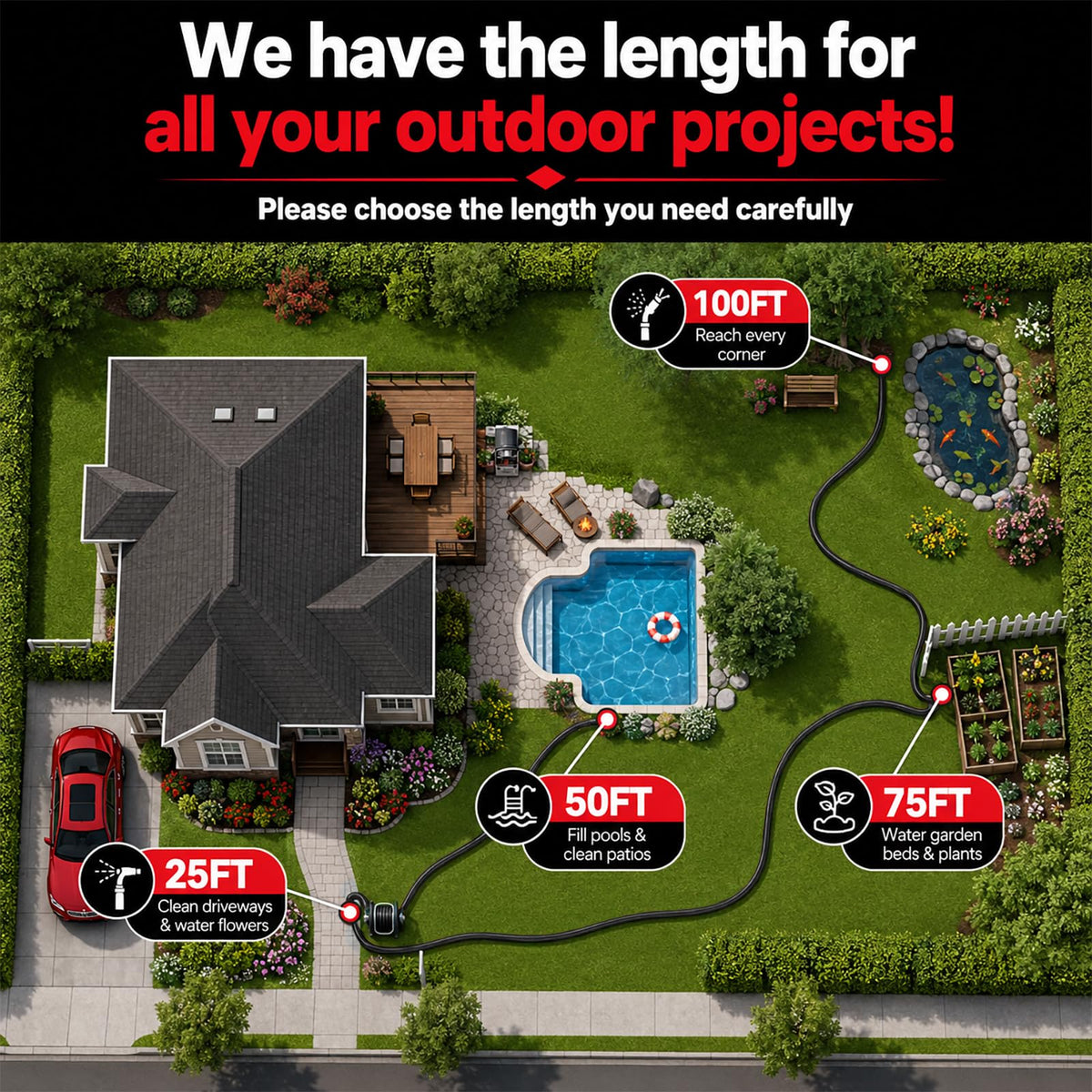 Garden Hose 25ft x 5/8", Non-Expandable Heavy Duty Premium Flexible Water Hose, No Kink, Leakproof, Lightweight Hybrid Hose with Male to Female Fittings for Household&Backyard 🍁 All In One Marketplace Canada