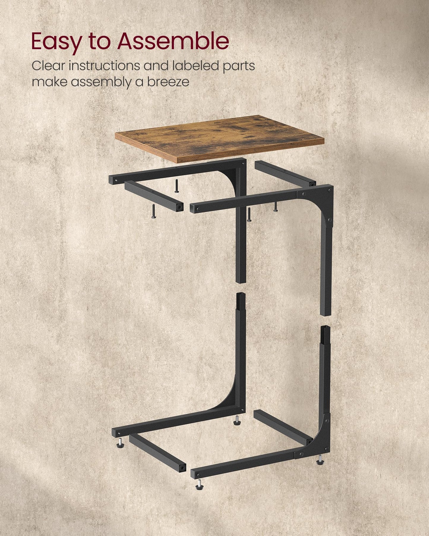 VASAGLE C-Shaped End Table, Small Side Table for Couch, Sofa Table with Metal Frame for Living Room, Bedroom, Bedside, Rustic Brown and Black ULET350B01 🍁 All In One Marketplace Canada