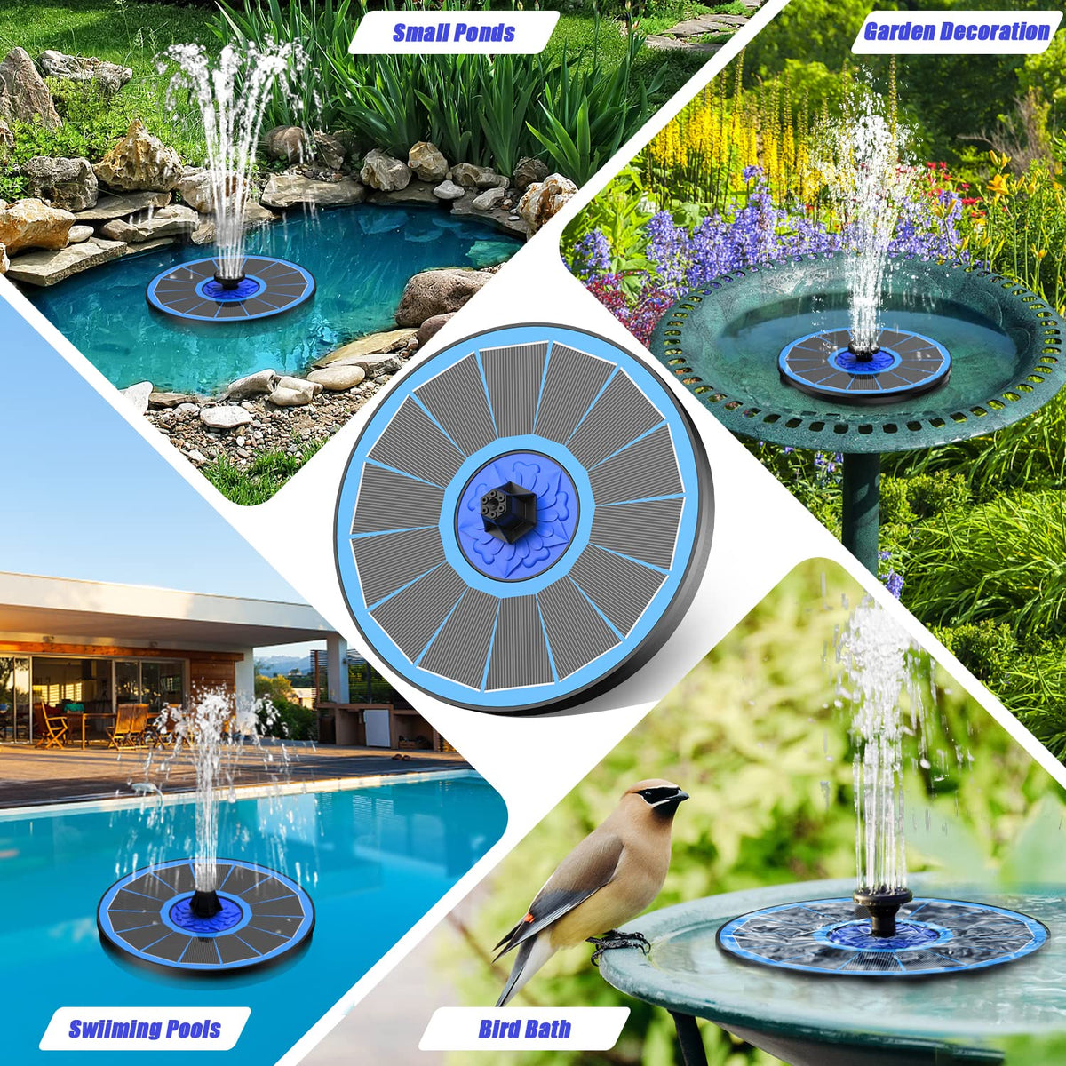 SZMP Solar Fountain Upgrade, 3.5W Solar Powered Bird Bath Fountains with Flower, Outdoor Water Feature Solar Fountain Pump with 7-in-1 Nozzles, 4 Fixed Pipes for Humingbirds, Birdbath, and Garden ๐ All In One Marketplace Canada