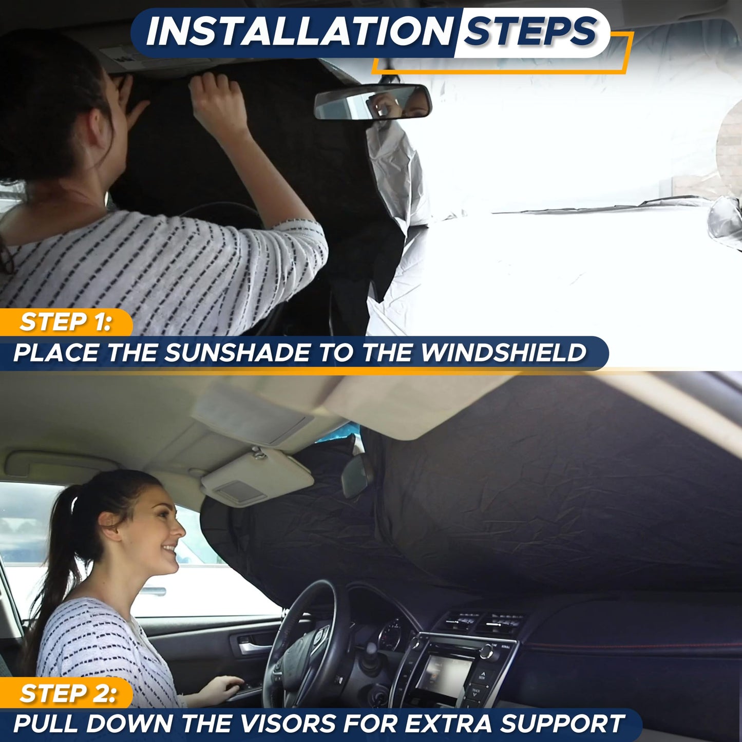 EcoNour Car Windshield Sun Shade with Storage Pouch | Front Window Sun Protector for UV Rays & Sun Heat | Car Interior Accessories Fits Small Sedans, Mini SUVs and Hatchbacks | Standard (64x32 inches) ๐ All In One Marketplace Canada