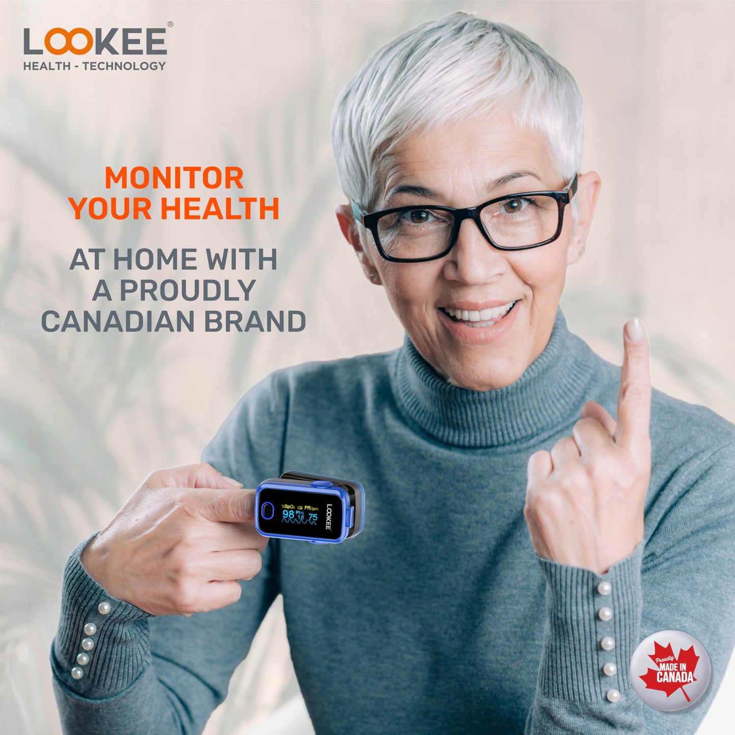 LOOKEE A310 Premium Pulse Oximeter Finger Heart Rate Oxygen Monitor | Proudly Canadian | SpO2 Blood Oxygen Level | Medical Accuracy, Alarm & PI | OLED Display | Carry Case & Batteries | Blue ๐ All In One Marketplace Canada