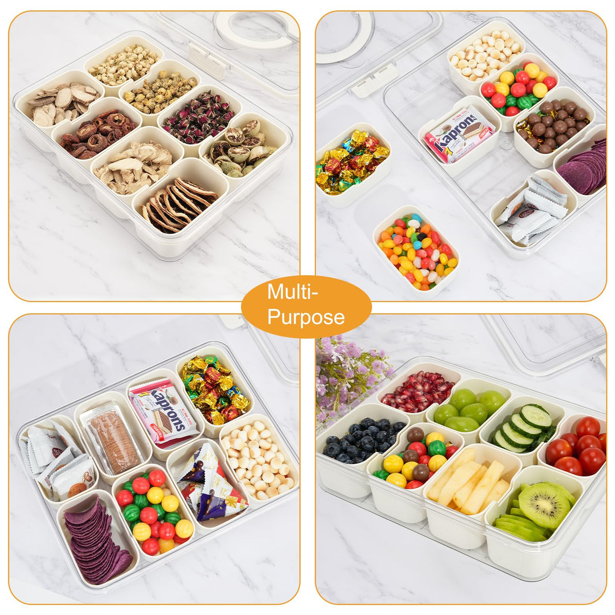 BETA SPACE Snack Box Containers, Divided Serving Tray with Lid, Veggie Tray Snackle Box Charcuterie Board with Lid,8 Inside Containers ๐ All In One Marketplace Canada