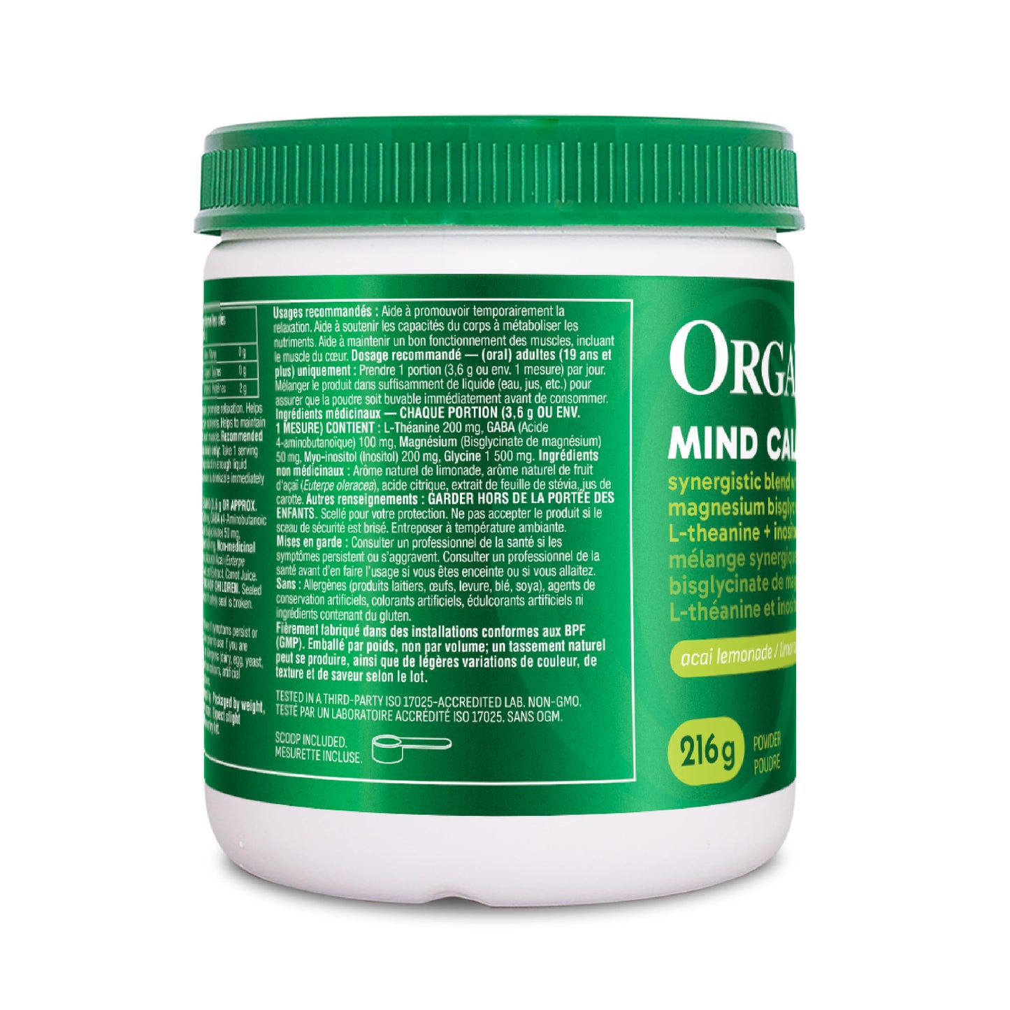 Organika Mind Calm Powder- with Magnesium Bisglycinate, L-Theanine, GABA, Inositol- Promotes Relaxation and Calm without Drowsiness- Acai Lemonade Flavour- 216g ๐ All In One Marketplace Canada