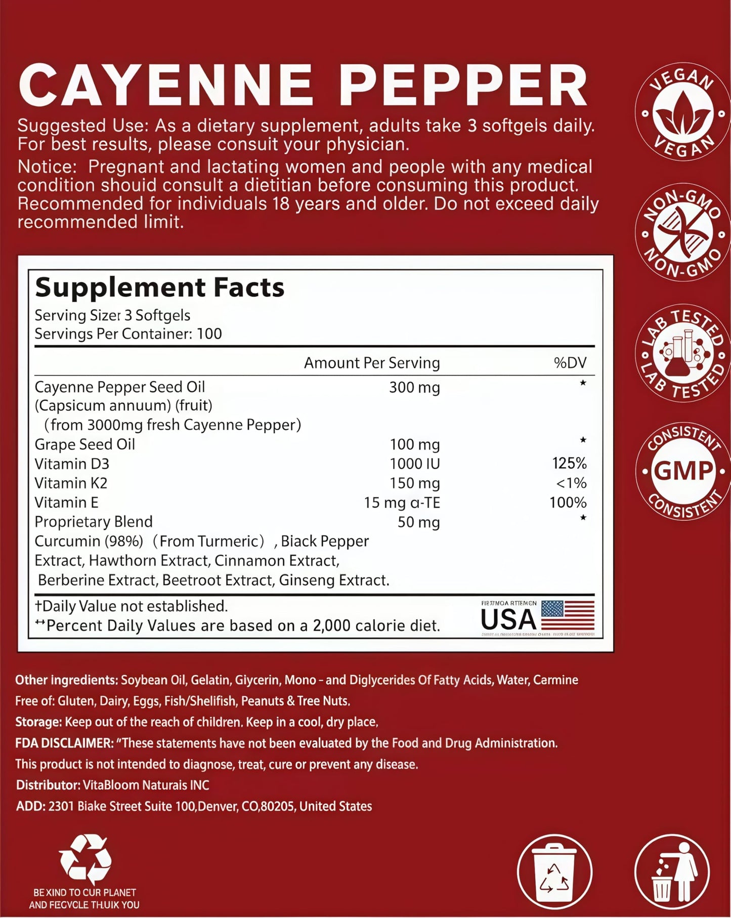 Cayenne Pepper - Cayenne Pepper Capsules | Resealable Package | 300 Softgels / 1 Bag B 🍁 All In One Marketplace Canada
