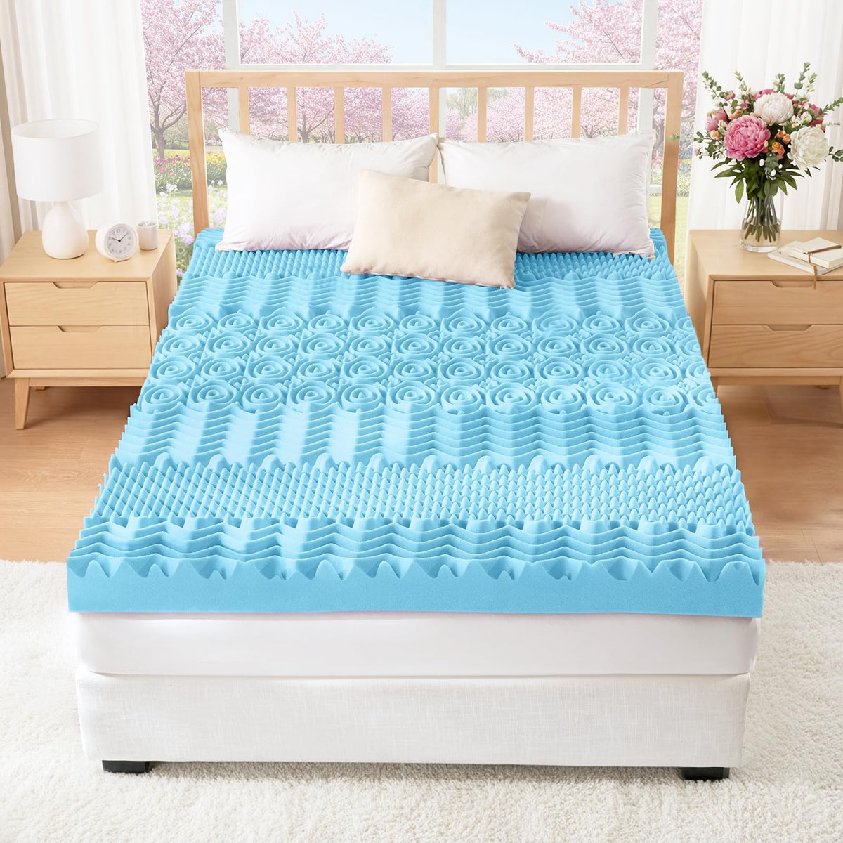 YUGYVOB Mattress Topper Queen, Foam Queen Mattress Topper, Cooling Gel Infused Bed Topper, 7 Zone Egg Crate Foam, CertiPUR-US Certified, 2 Inch ๐ All In One Marketplace Canada
