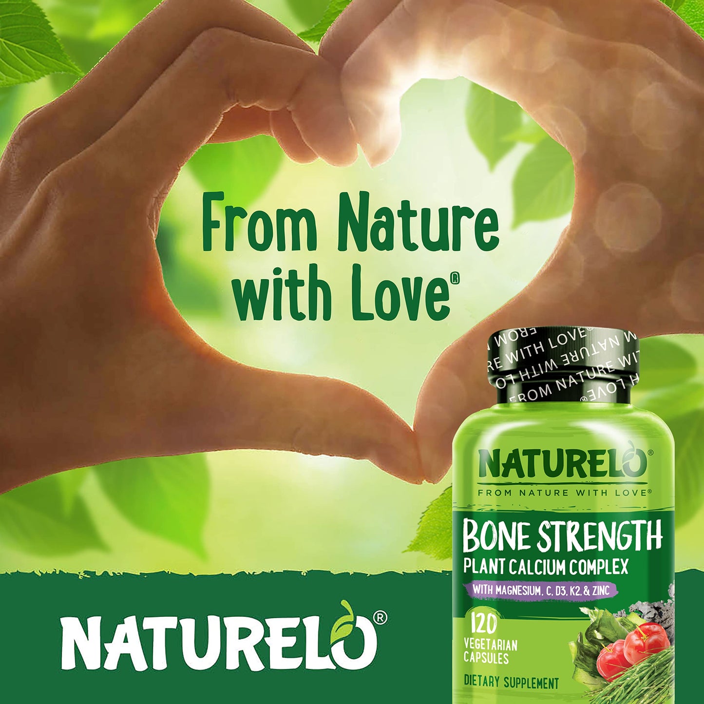 NATURELO Calcium Supplement with Vitamin C, D3, K2, Magnesium & Zinc for Bone Strength, 120 Vegetarian Capsules, with Plant-Based Calcium 600mg, Non-GMO, Soy & Gluten-Free ๐ All In One Marketplace Canada
