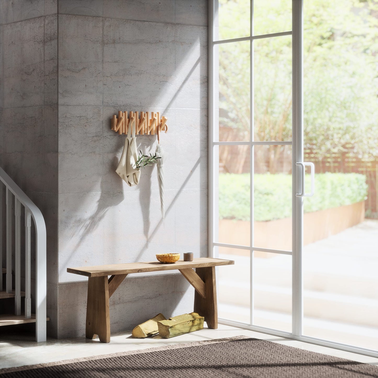 Umbra Picket Coat Rack Wall Mount β 5 Flip-Down Wood Coat Hooks, Modern & Functional Storage, Easy Install Wall Hooks, Natural π All In One Marketplace Canada