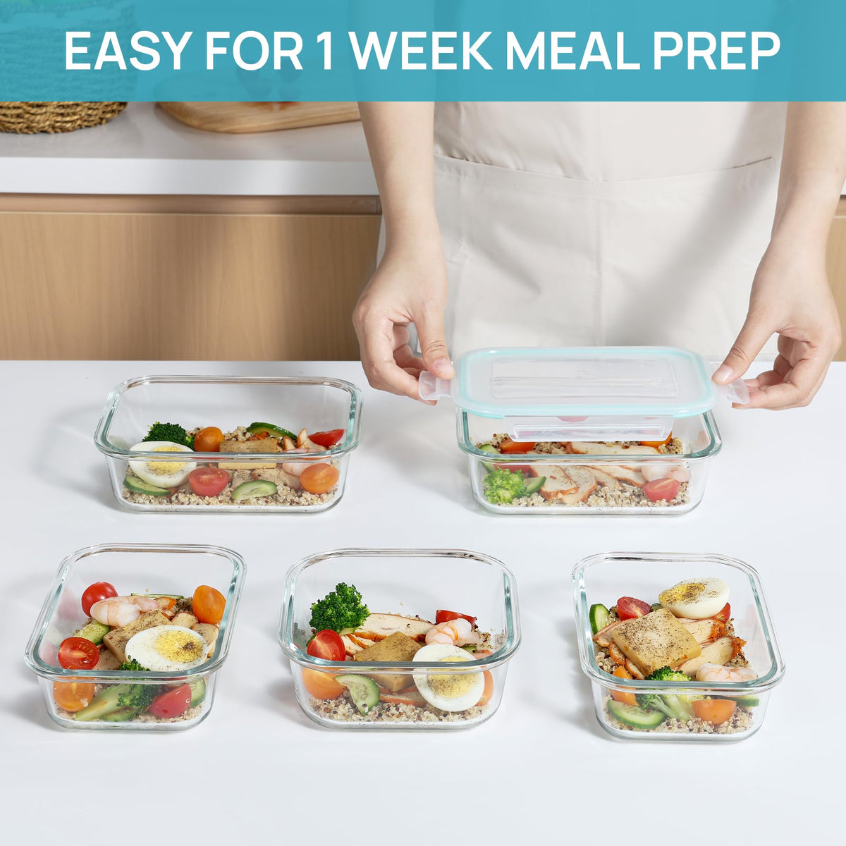 Vtopmart 8 Pack Glass Container Food Storage, Meal Prep Containers with Airtight Lids for Leftover, On-the-go, Safe for Microwave, Oven, Freezer and Dishwasher, Grey 🍁 All In One Marketplace Canada