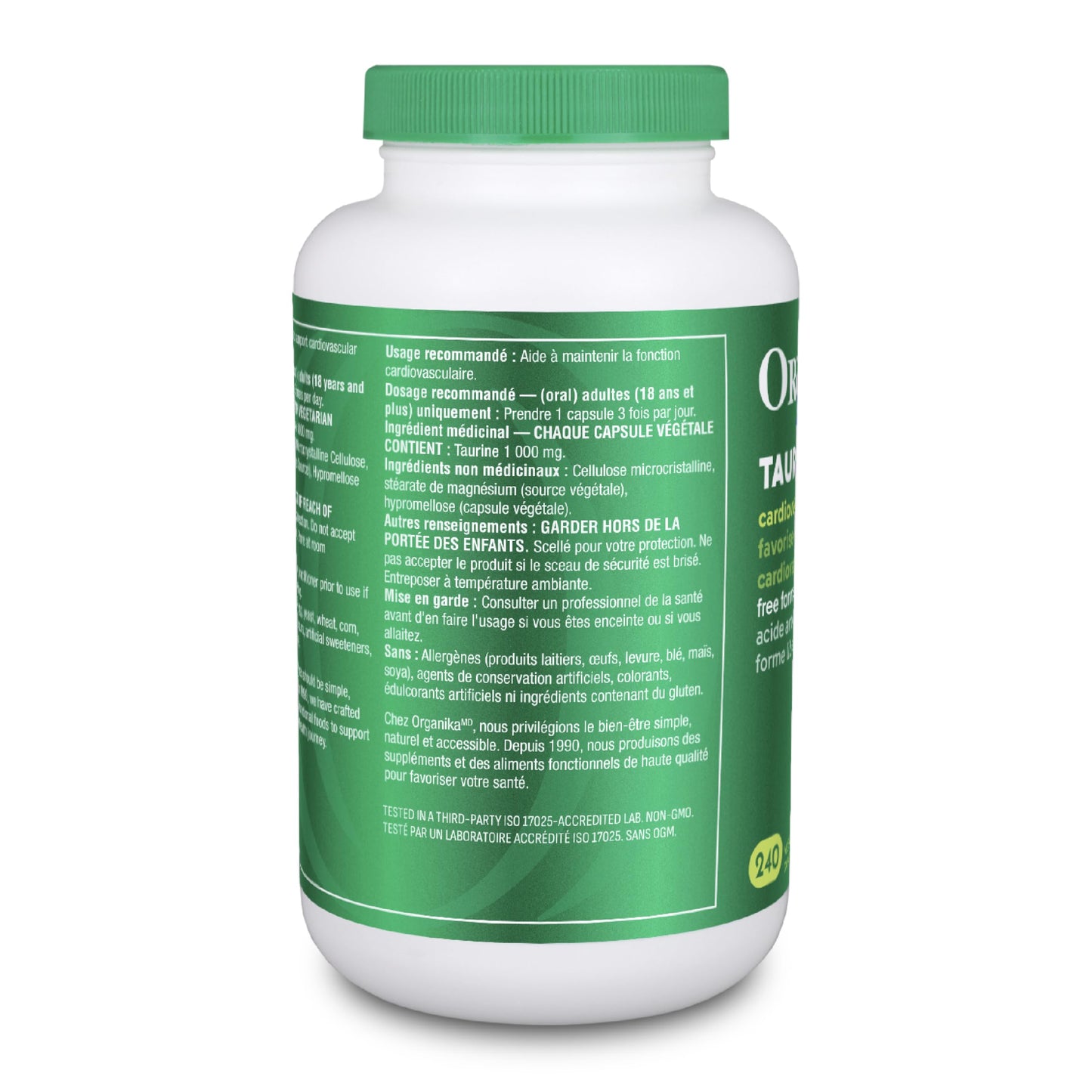 Organika Canadian-Made Taurine Ultra Strength- 1000mg- Supports Cardiovascular Health, 3000mg Daily Dose- 240vcaps ๐ All In One Marketplace Canada