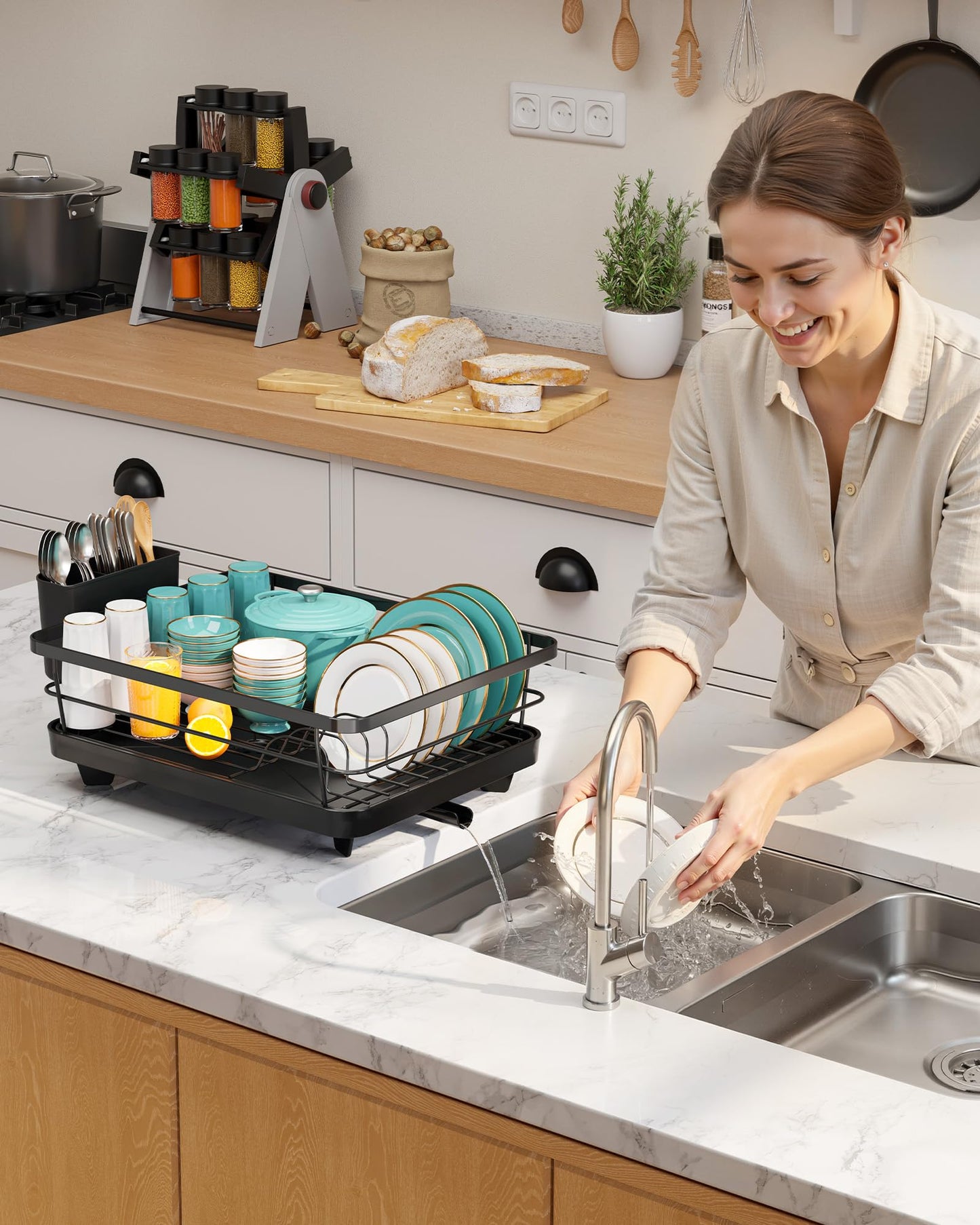 Sakugi Dish Drying Rack - Compact Dish Racks with Drain Board for Kitchen Counter, Durable Stainless Steel Dish Rack Used in Sink & on Countertop, Dark Black, Large ๐ All In One Marketplace Canada