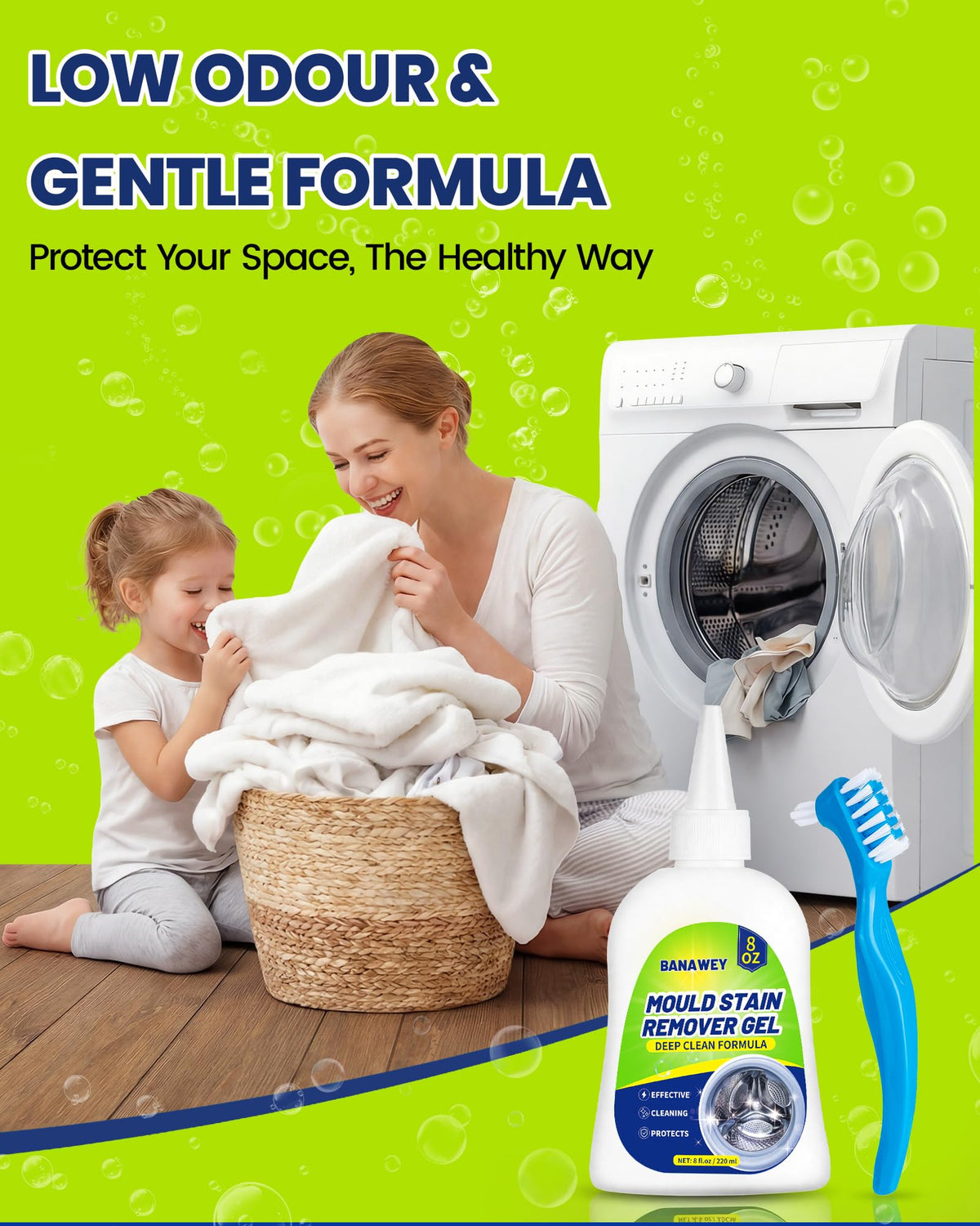 Mould Remover Gel - Household Washing Machine Cleaner, Tile Grout Cleaner with Brush, Mildew Stain Remover for Washer Rubber, Shower, Bathroom, Bathtub Caulk, Kitchen Sink, Fridge Seal, Wall - 8 Fl Oz ๐ All In One Marketplace Canada