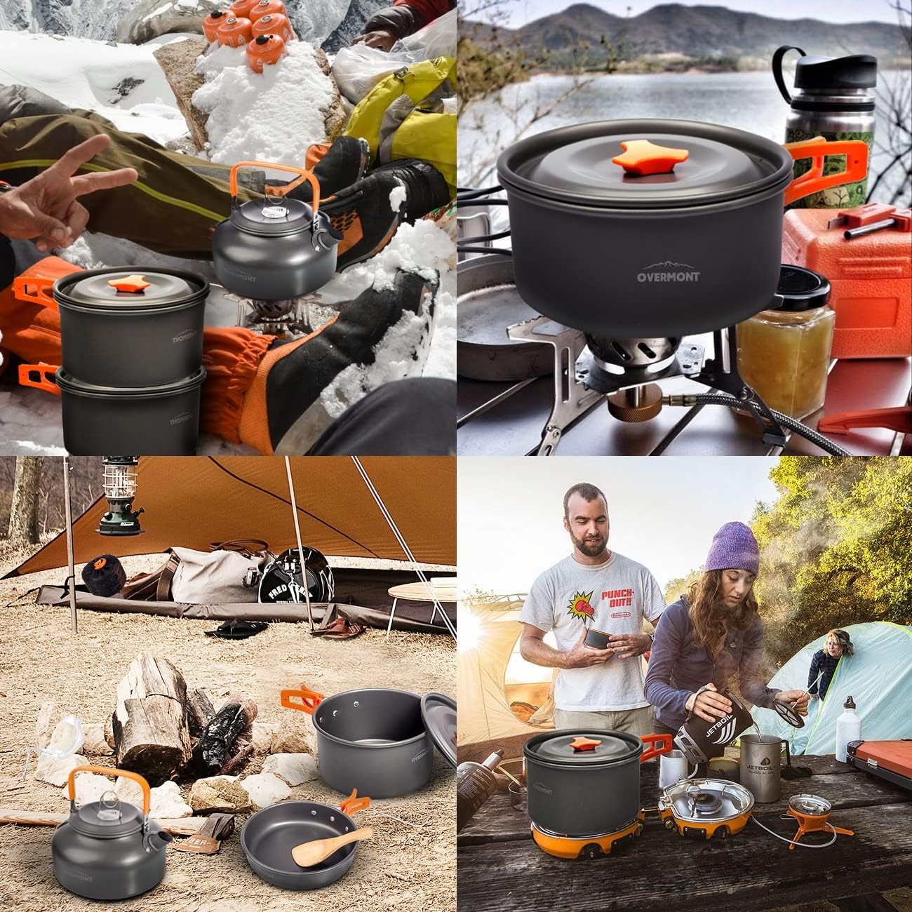 OVERMONT 14 PCS Camping Cookware Outdoor Kitchen Set, Aluminum Portable Kettle Pots and Pans for Camping Hiking and Picnic for 1-3 Person ๐ All In One Marketplace Canada
