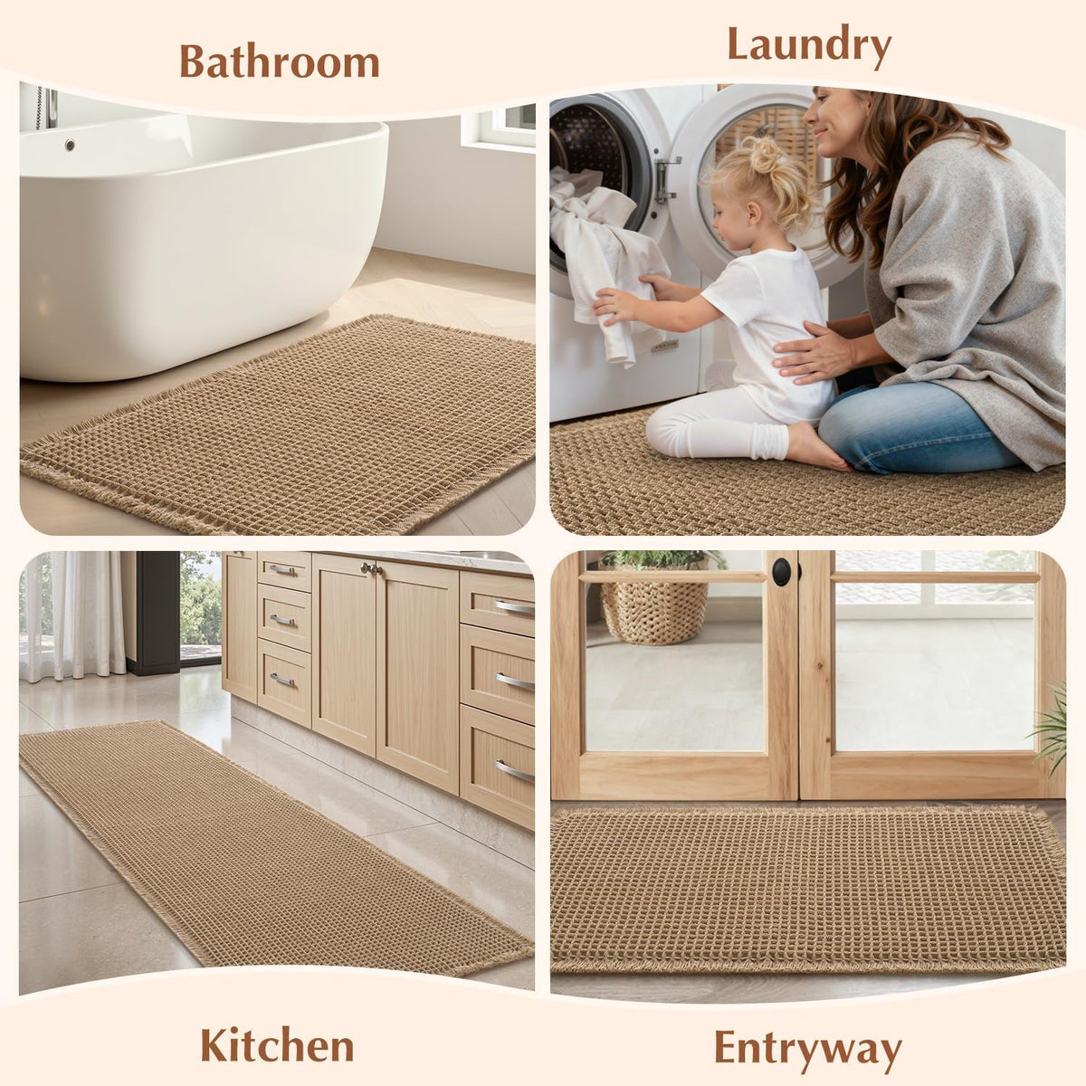 Rvolst Bath Mat Rug for Bathroom Waffle Woven Bathroom Mat Super Absorbent Machine Washable Non Slip Farmhouse Boho Bathroom Rug 46x77cm Brown ๐ All In One Marketplace Canada
