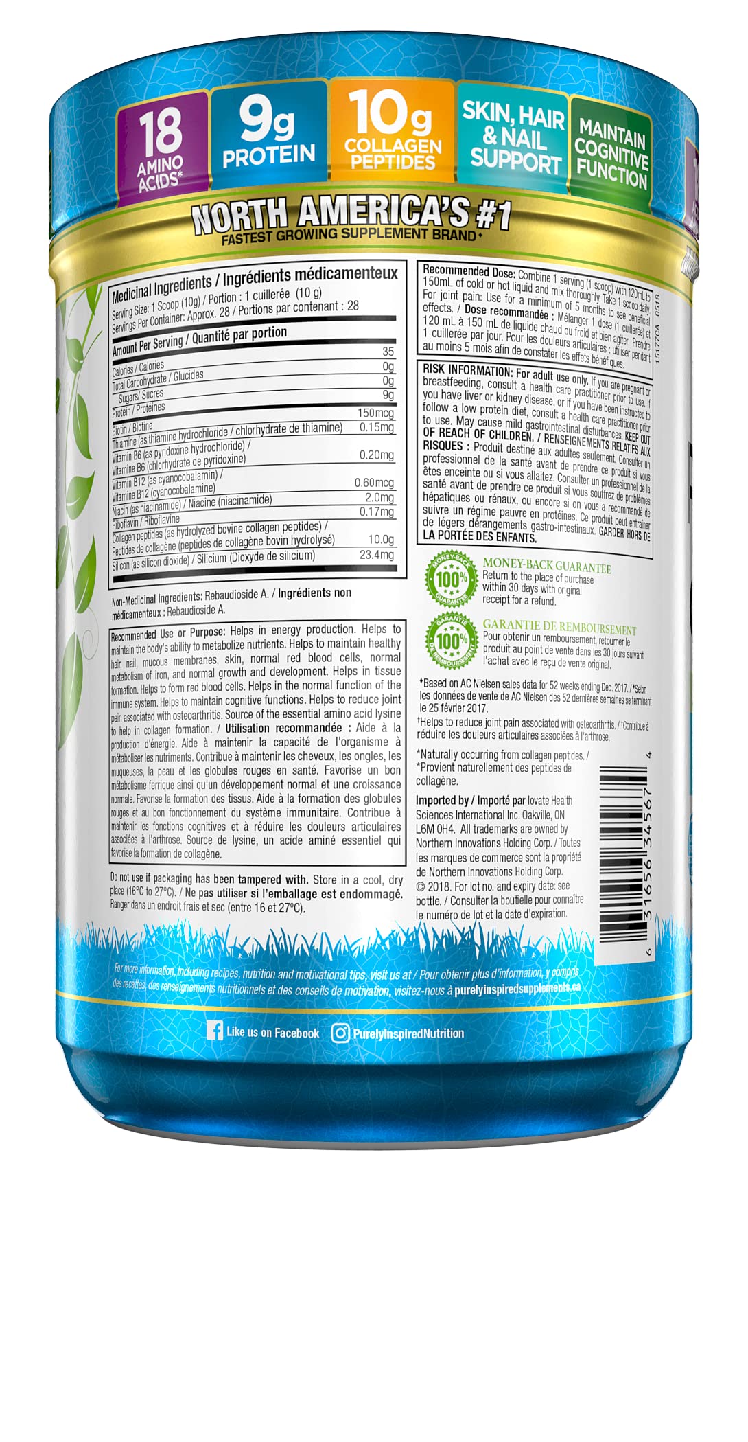 Purely Inspired Collagen Peptides Powder for Women & Men (Unflavoured) - Paleo & Keto-Friendly Supplement for Healthy Skin & Hair - Grass-Fed & Pasture Raised - 282g, 28 Servings (Pack of 1) π All In One Marketplace Canada