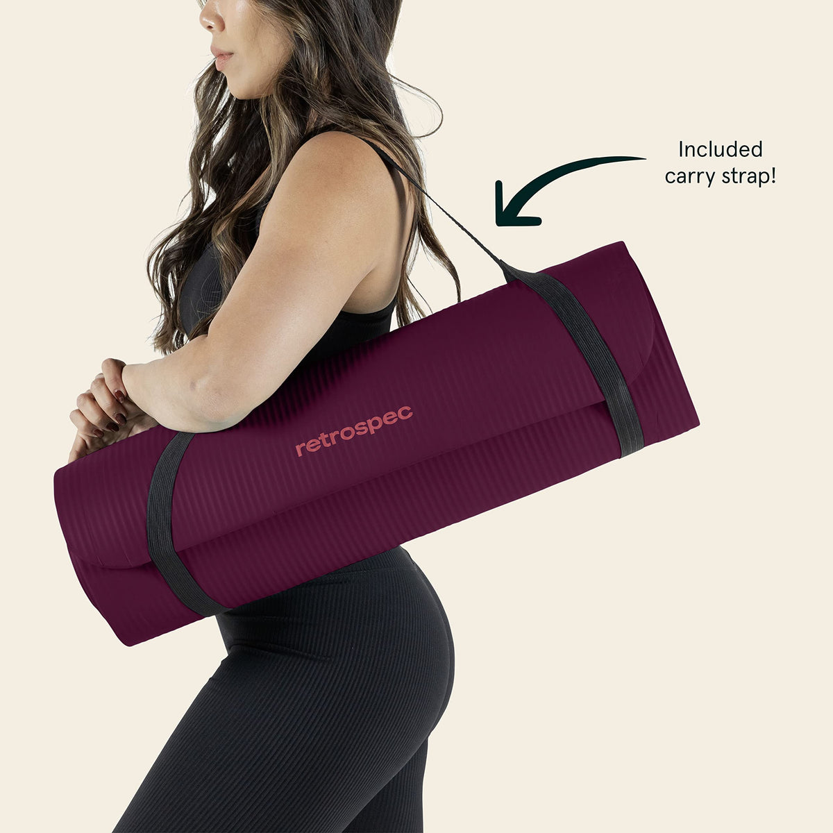 Retrospec Solana Yoga Mat 1" Thick w/Nylon Strap for Men & Women - Non Slip Exercise Mat for Home Yoga, Pilates, Stretching, Floor & Fitness Workouts - Boysenberry ๐ All In One Marketplace Canada