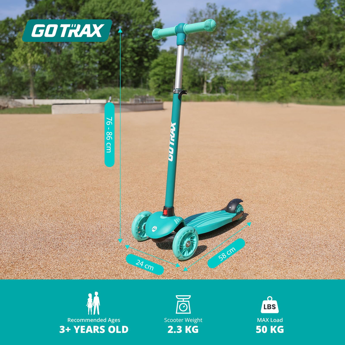 Gotrax KS1 Kids Kick Scooter, LED Lighted Wheels and 3 Adjustable Height Handlebars, Lean-to-Steer & Widen Anti-Slip Deck, 3 Wheel Scooter for Boys & Girls Ages 3+ and up to 100 Lbs (Green) ๐ All In One Marketplace Canada