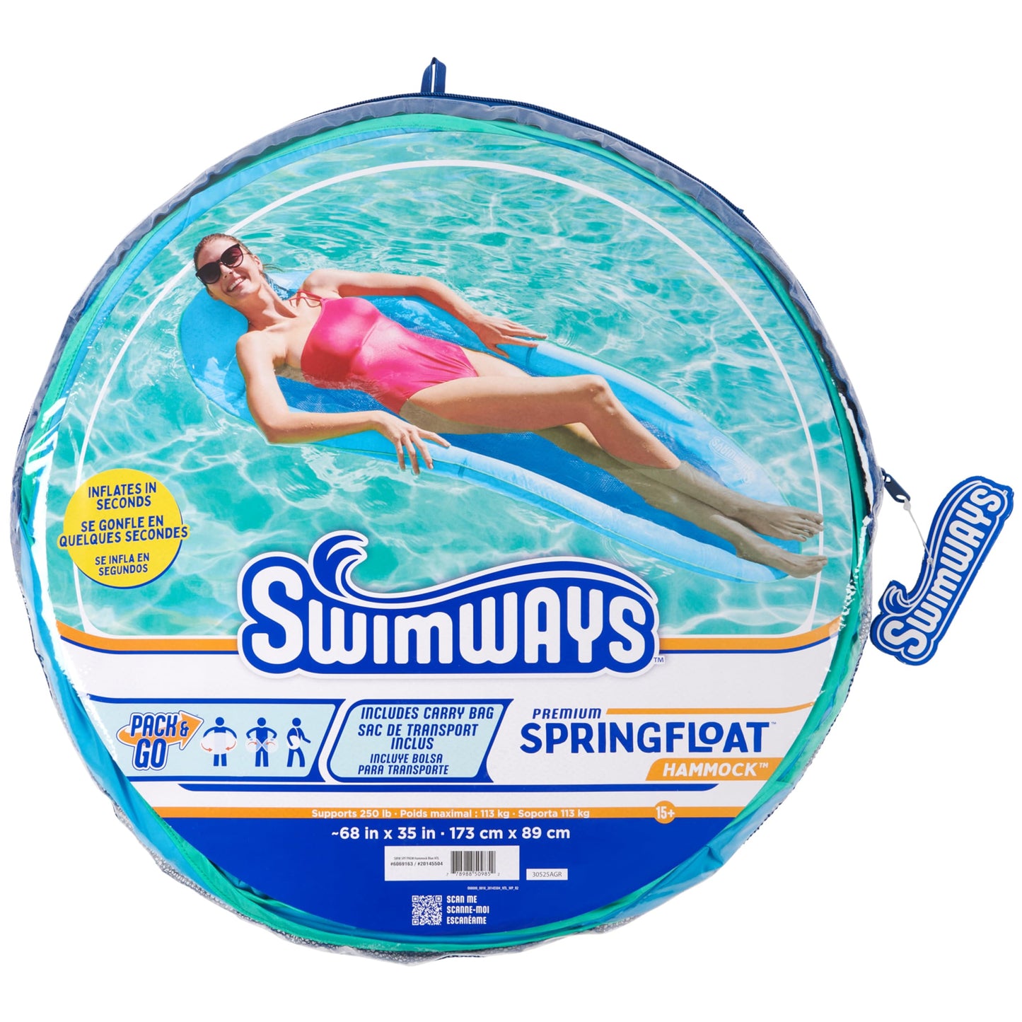 SwimWays Spring Float Premium Hammock Pool Lounger, Inflatable Pool Floats Adult with Fast Inflation for Ages 15 & Up, Sky Blue ๐ All In One Marketplace Canada