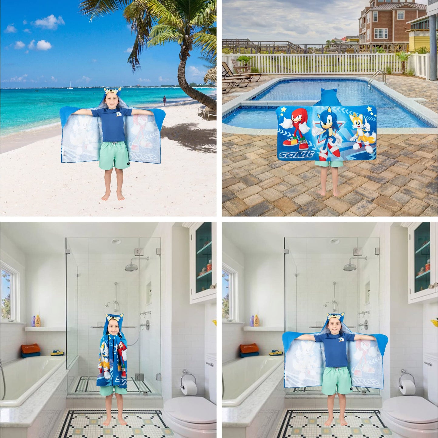 Franco Kids Bath and Beach Super Soft Cotton Hooded Towel Wrap, 24 in x 50 in, Sonic The Hedgehog ๐ All In One Marketplace Canada