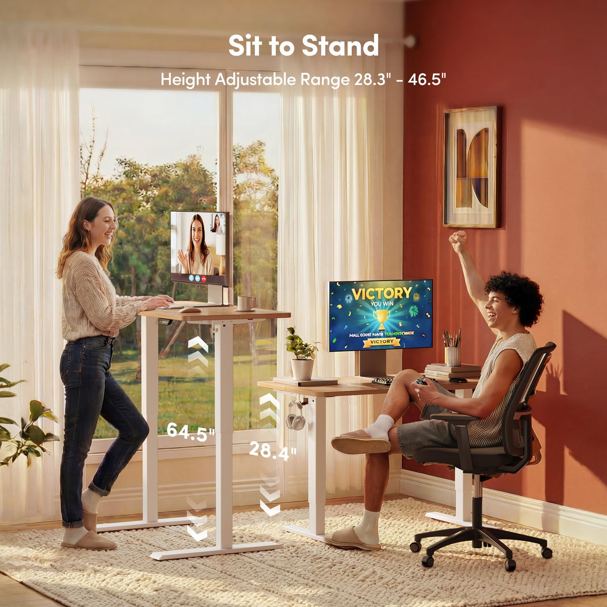 FEZIBO Standing Desk 47 x 24 Inch, Height Adjustable Desk with Memory Buttons, Electric Sit Stand Desk with 7th Gen Lift System, Home Office Table with Splice Board (Maple) ๐ All In One Marketplace Canada