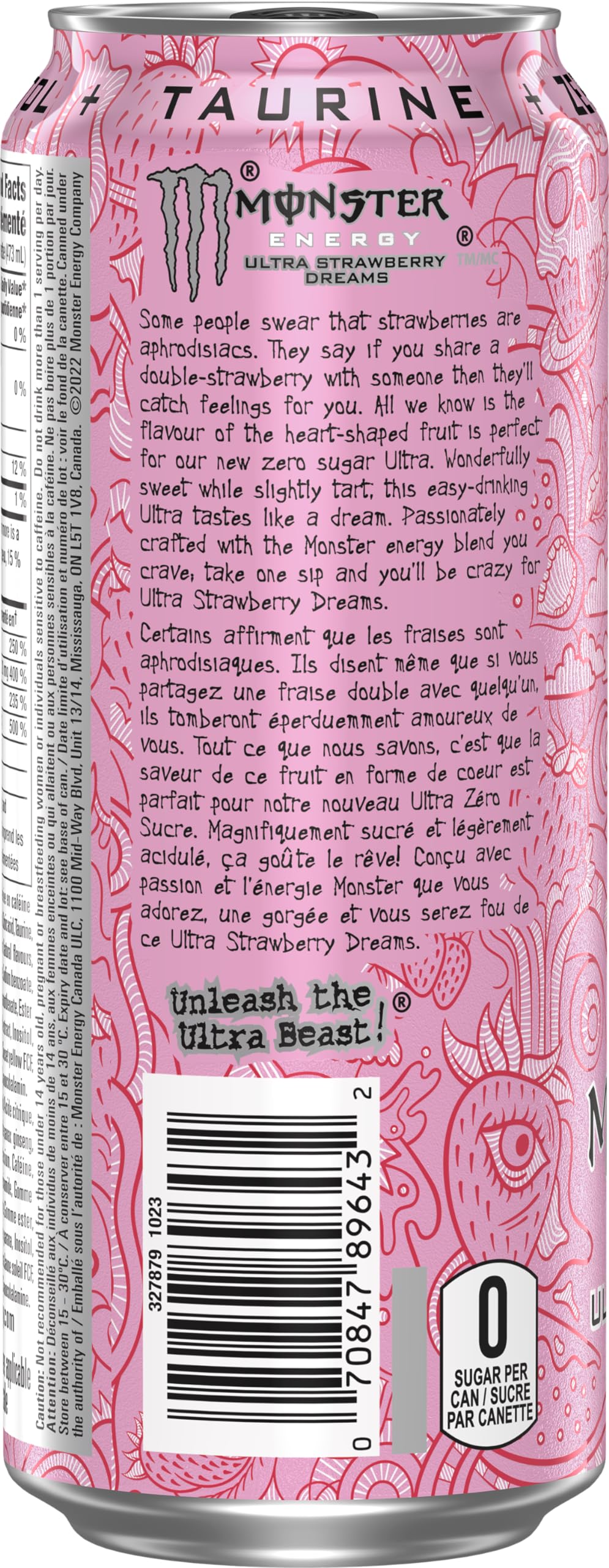 MONSTER ENERGY, Ultra Strawberry Dreams, 473 mL Cans (12 Pack) – Zero Sugar Energy Drink 🍁 All In One Marketplace Canada