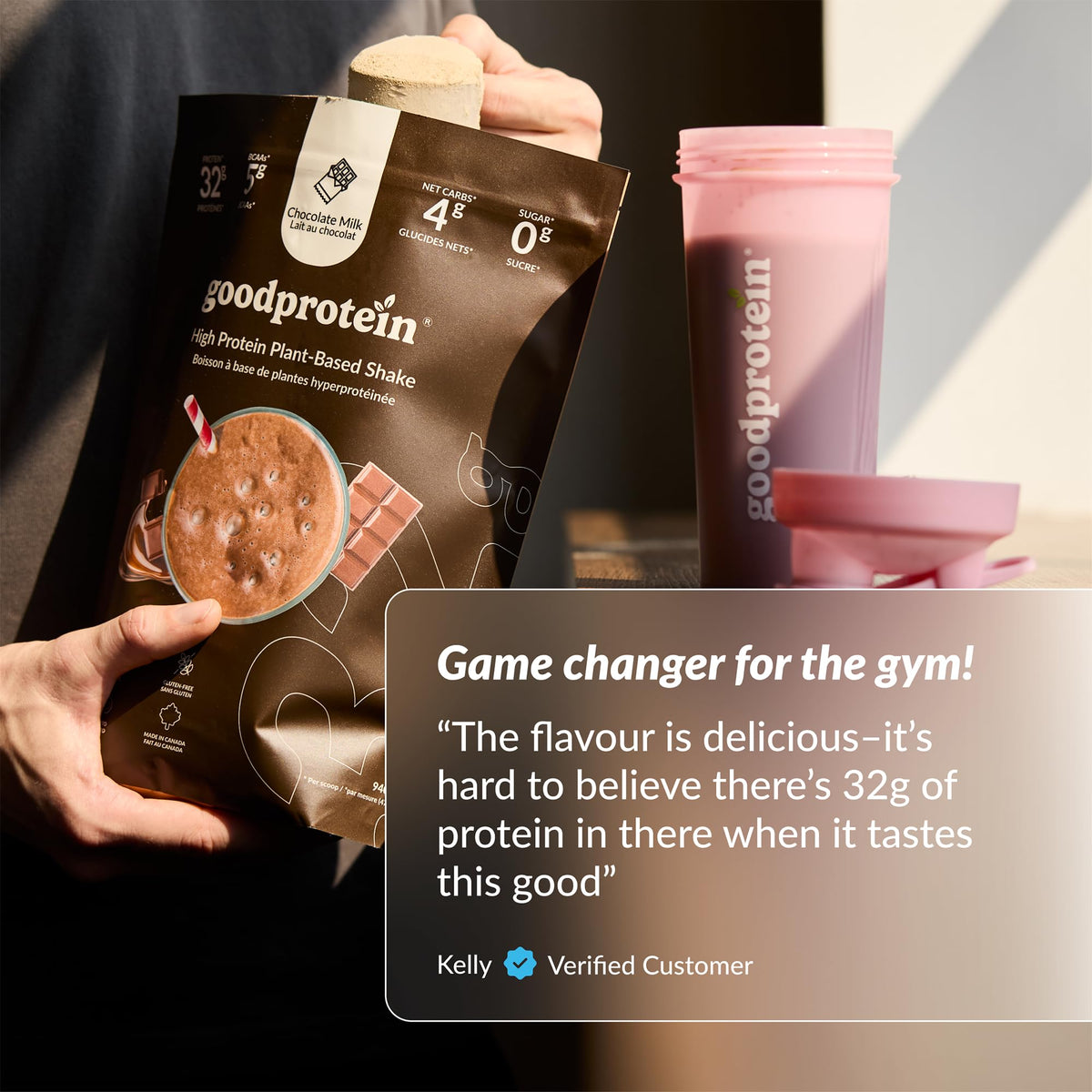 Good Protein – 32g Protein, Vegan High Protein Powder, 100% Natural, Non-GMO, Dairy-free, Gluten & Soy Free and No Added Sugar. Plant-Based Protein Shake (Chocolate Milk, 470 g) 🍁 All In One Marketplace Canada