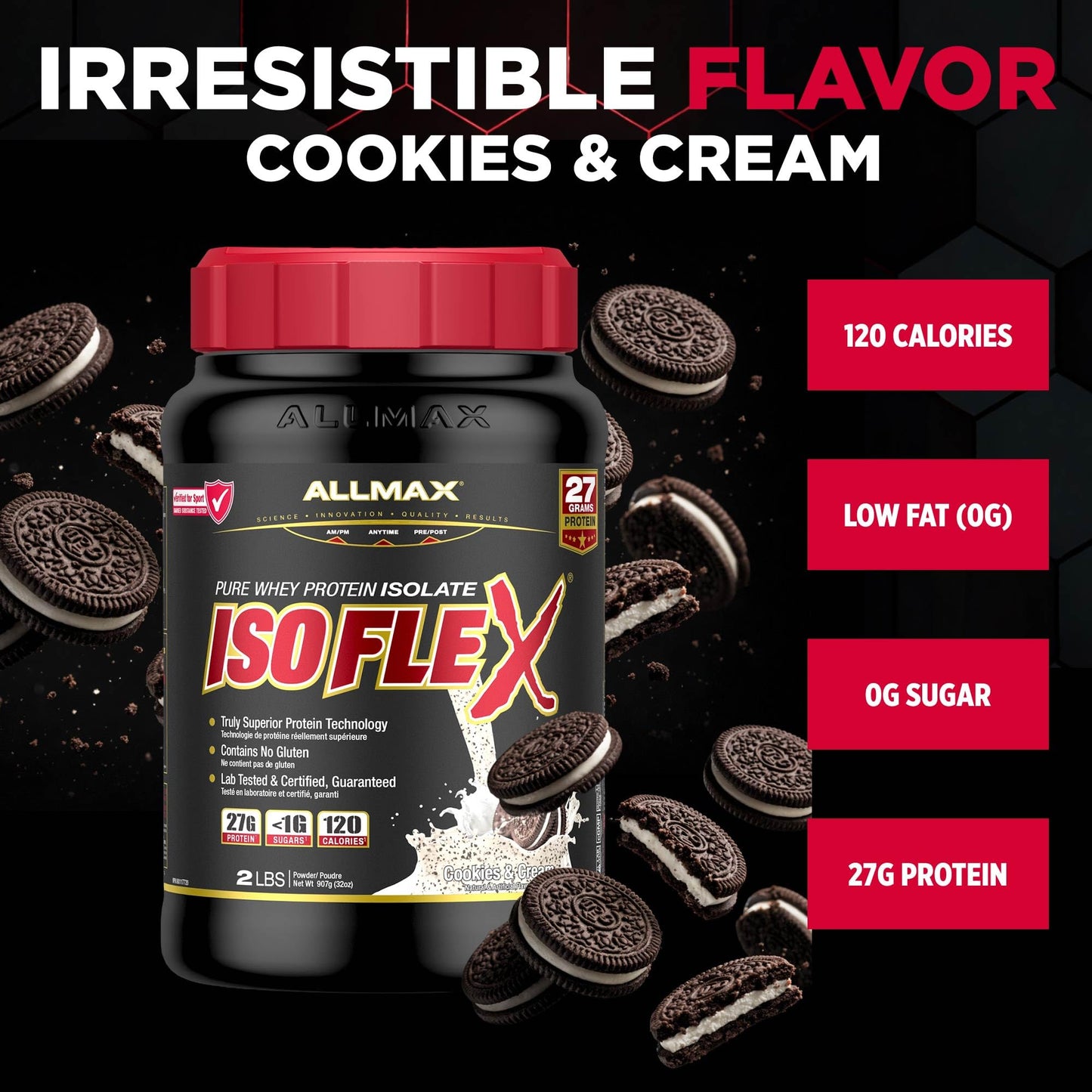 ALLMAX ISOFLEX Whey Protein Isolate, Cookies & Cream, 2 lb ๐ All In One Marketplace Canada