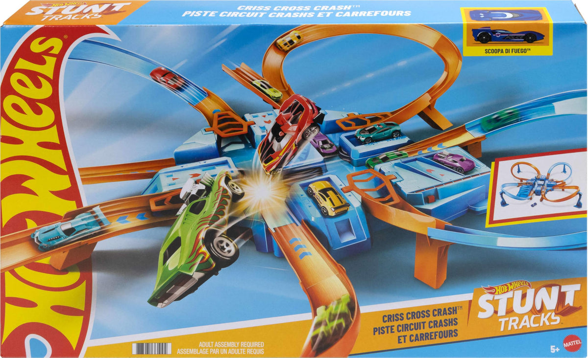 Hot Wheels Track Set with 1:64 Scale Toy Car, 4 Intersections for Crashing, Powered by a Motorized Booster, Criss-Cross Crash Track ๐ All In One Marketplace Canada