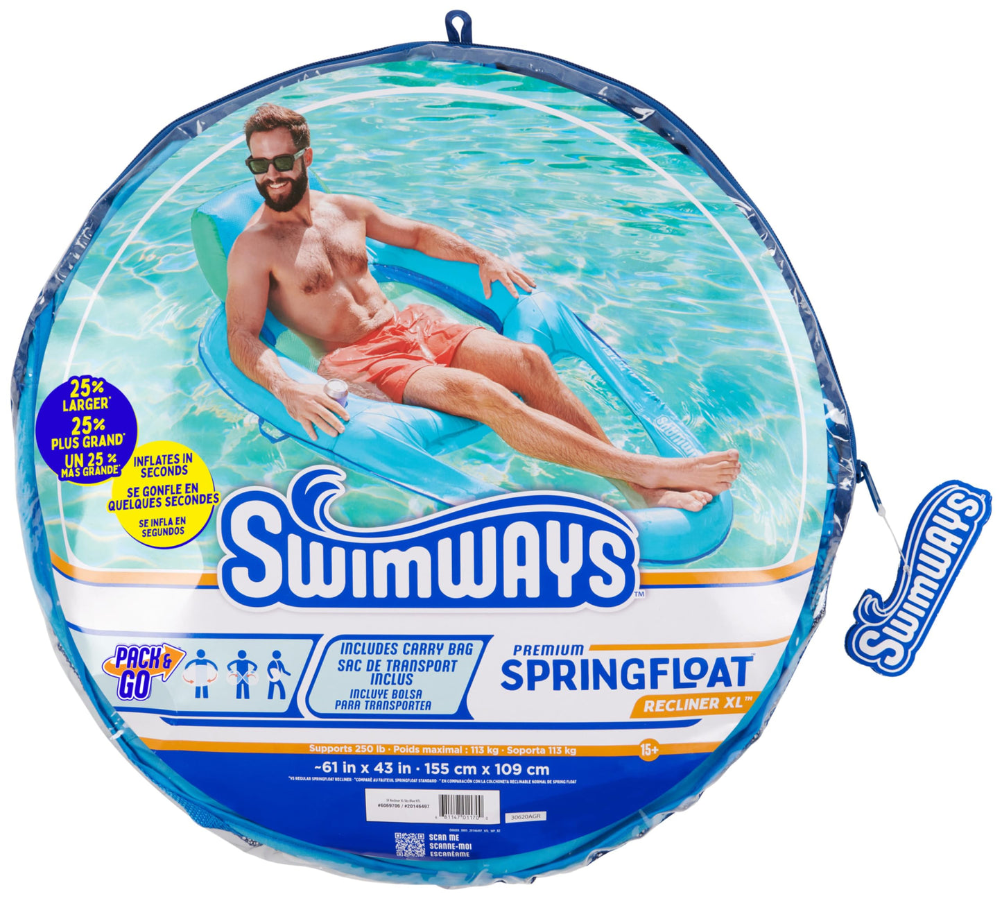 SwimWays Spring Float Premium XL Recliner Chair, Inflatable Pool Floats Adult with Fast Inflation, 25% Larger Than Recliner, Supports Up to 300 lbs ๐ All In One Marketplace Canada