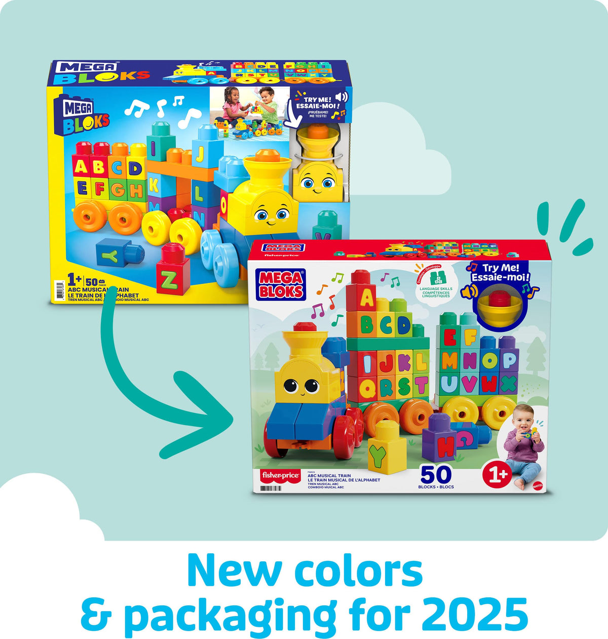 MEGA BLOKS First Builders Toddler Building Blocks Toy Set, ABC Musical Train with 50 Pieces, Music and Sounds, Ages 1+ Years ๐ All In One Marketplace Canada