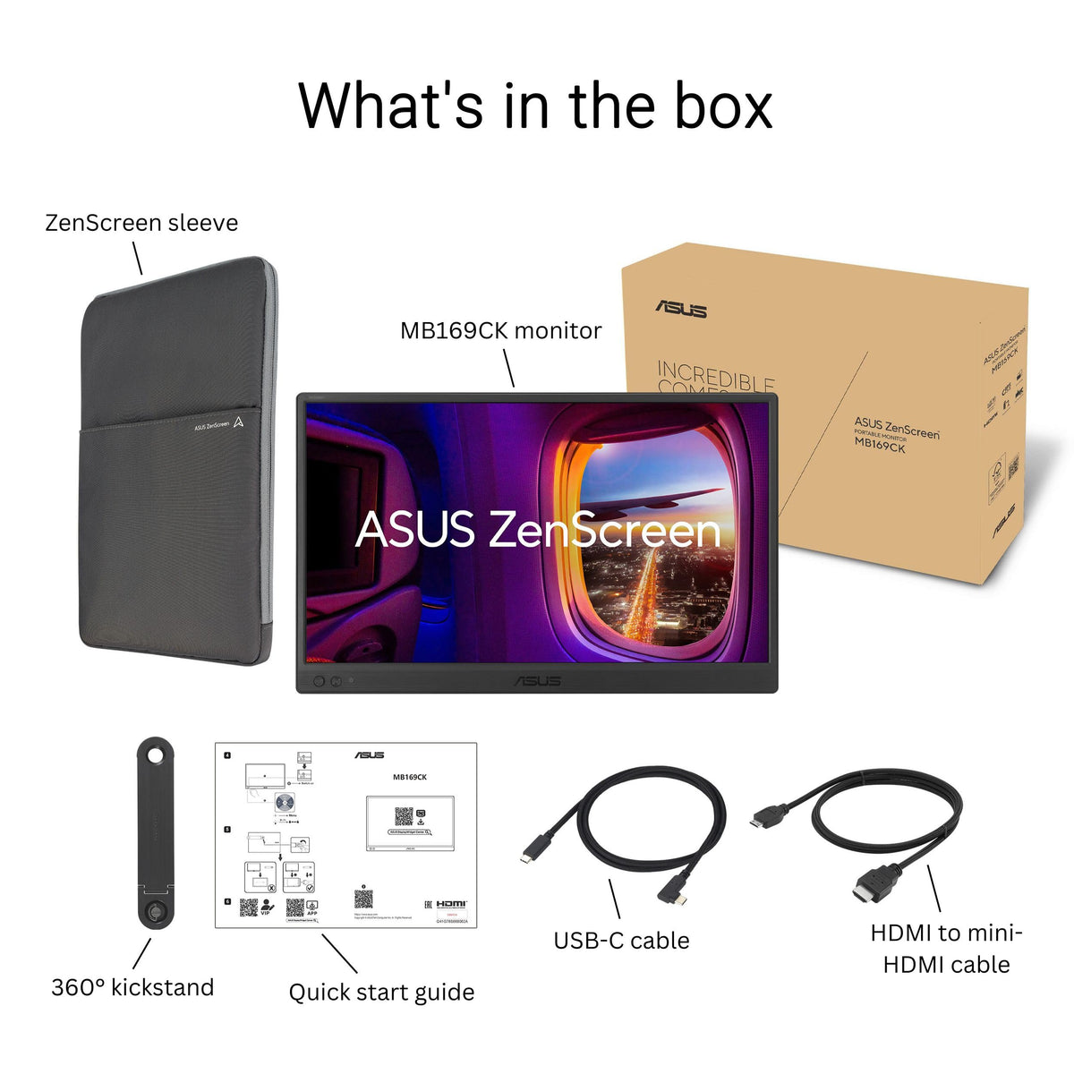 ASUS ZenScreen 15.6โ Portable Monitor for Laptop (MB169CK) - Dual USB-C, Mini-HDMI, Plug & Play External Screen for Travel Dual Setup, Full HD, IPS, Anti-Glare Surface, 360ยฐ Kickstand, 3yr Warranty ๐ All In One Marketplace Canada