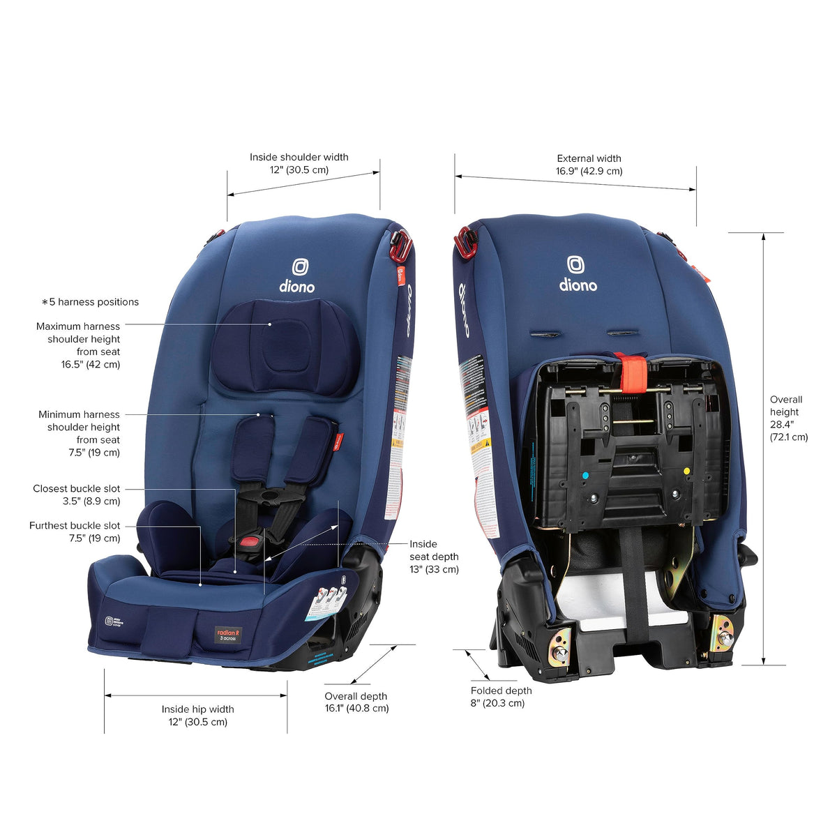 Diono Radian 3R, All-in-One Convertible Car Seat, Rear and Forward Facing, 10 Years 1 Car Seat, Slim Fit 3 Across, Blue Surge ๐ All In One Marketplace Canada