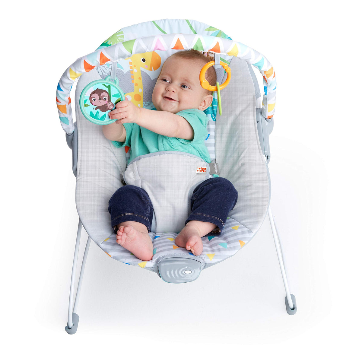 Bright Starts Baby Bouncer Soothing Vibrations Infant Seat - Removable Toy Bar, Nonslip Feet, 0-6 Months Up to 20 lbs (Safari Fun) 🍁 All In One Marketplace Canada