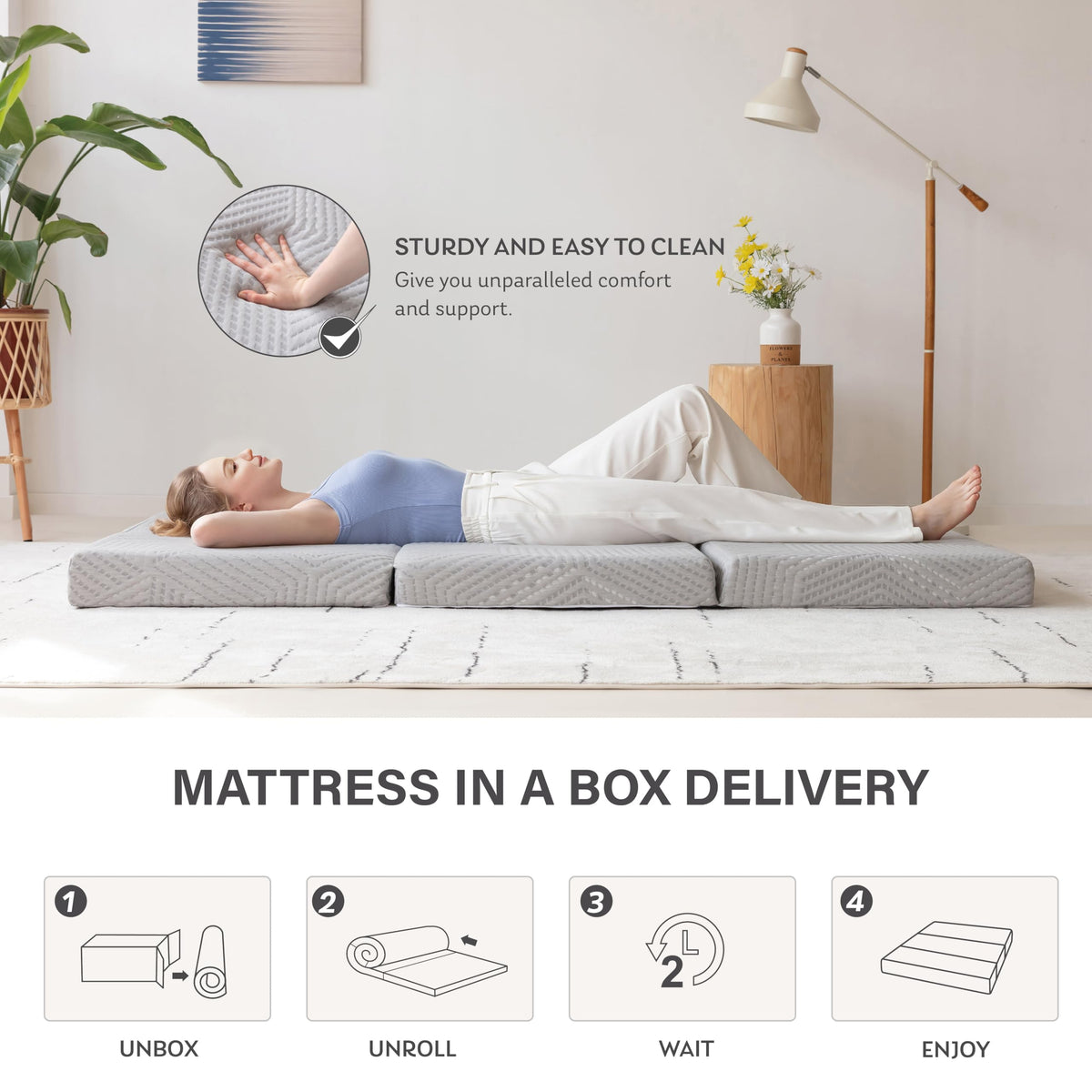 Tri-Fold Memory Foam Mattress, 4 inch Single Folding Mattress with Collapsible and Washable Cover, Travel and Guest Mat, 75"ร25"ร4", Grey ๐ All In One Marketplace Canada