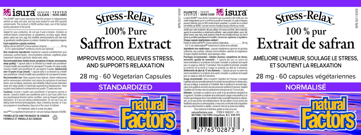 Natural Factors Stress-Relax Saffron Extract 28 mg, 60 DAY SUPPLY, 100% Pure, 60 Veg Caps, Improves Mood, Relieves Stress & Supports Relaxation, Proudly Canadian 🍁 All In One Marketplace Canada