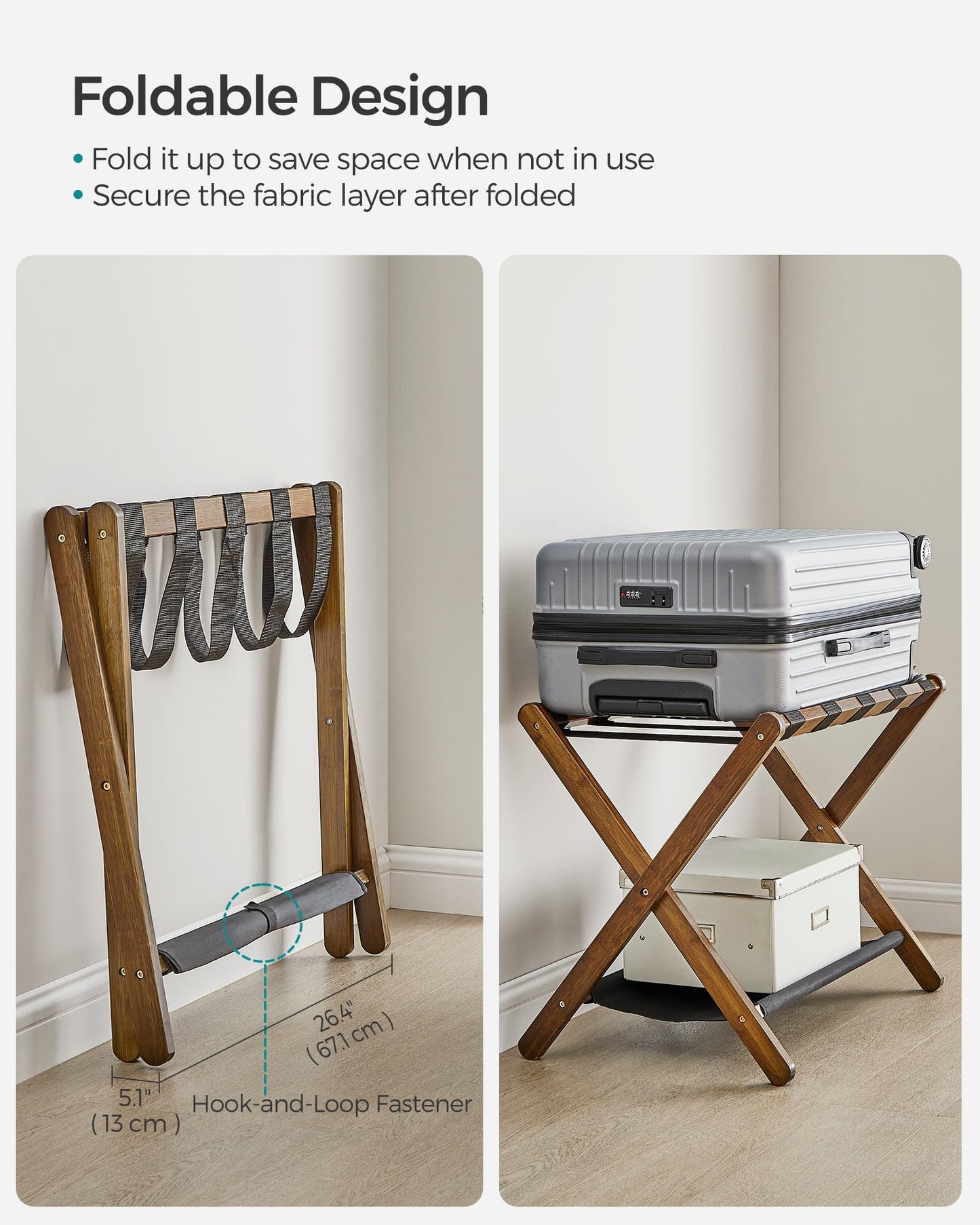SONGMICS Luggage Rack, Bamboo Luggage Rack for Guest Room, Folding Suitcase Stand, for Hotel, Bedroom, Heavy-Duty, Holds up to 131 lb, Walnut Brown URLR007D01 π All In One Marketplace Canada