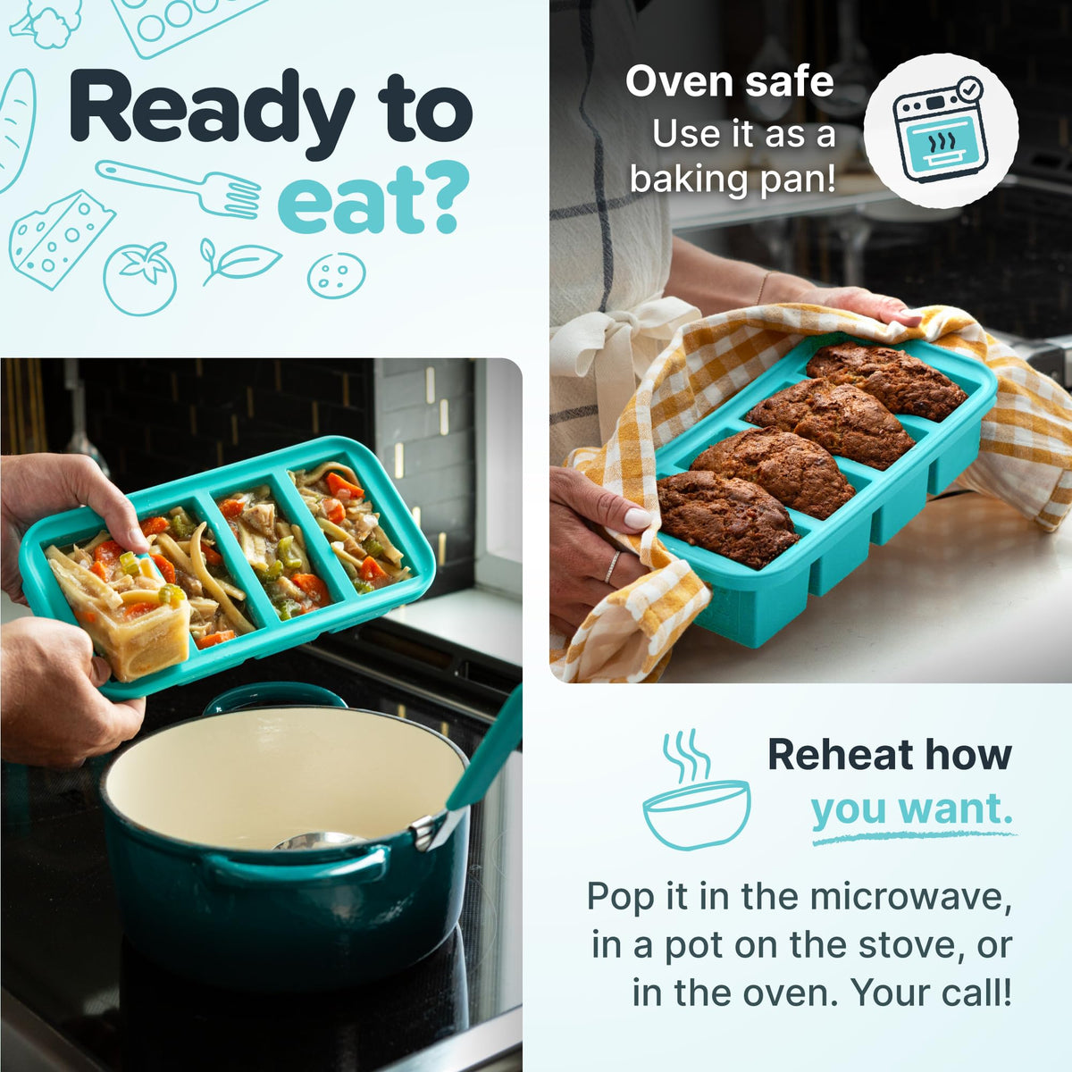 Souper Cubes 1 Cup Silicone Freezer Molds with Lids β Aqua - 2-Pack π All In One Marketplace Canada