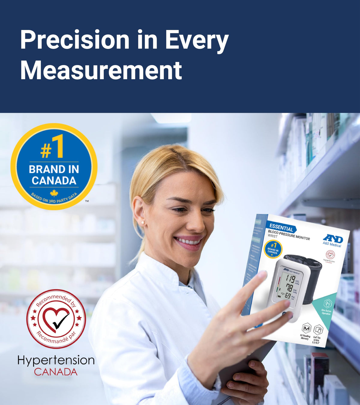 A&D Medical Wrist Blood Pressure Monitor for Home Use - UB-525CN, BP Adjustable Cuff (5.3-8.5"/13.5-21.5 cm) One Button Operation, 60 Reading Memory, FSA/HSA Eligible, 2 AAA Batteries ๐ All In One Marketplace Canada