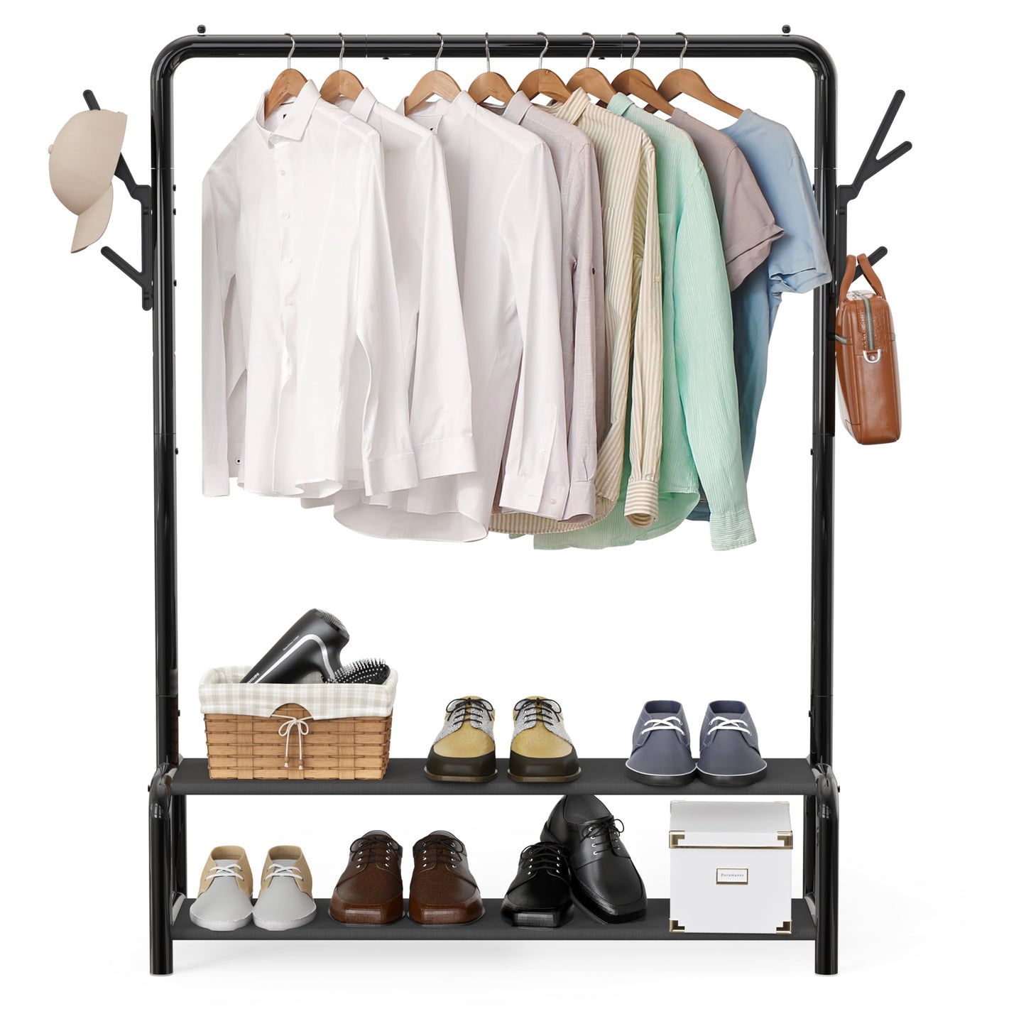 Simple Houseware 52-Inch Garment Rack with Storage Shelves and Coat/Hat Hanging Hooks, Black ๐ All In One Marketplace Canada