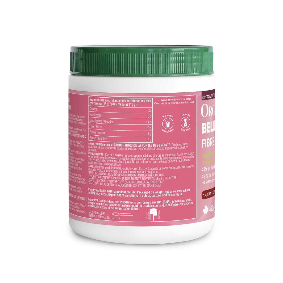 Organika Canadian-Made Belli Bliss Fibre | High Fibre Blend, 4 Diverse Sources of Fibre | Supports Digestive Health, Constipation Relief, Weight Control - Raspberry, 450g ๐ All In One Marketplace Canada
