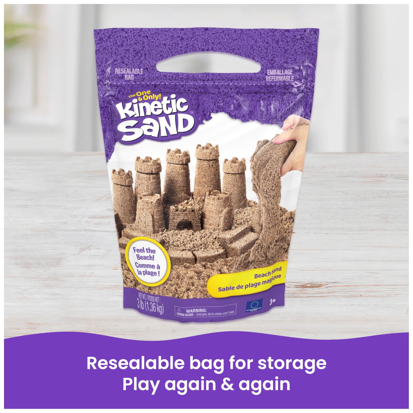 Kinetic Sand, 3lbs Beach Play Sand, Moldable Sensory Toys for Kids, Resealable Bag (Packaging May Vary), for Ages 3 and up π All In One Marketplace Canada