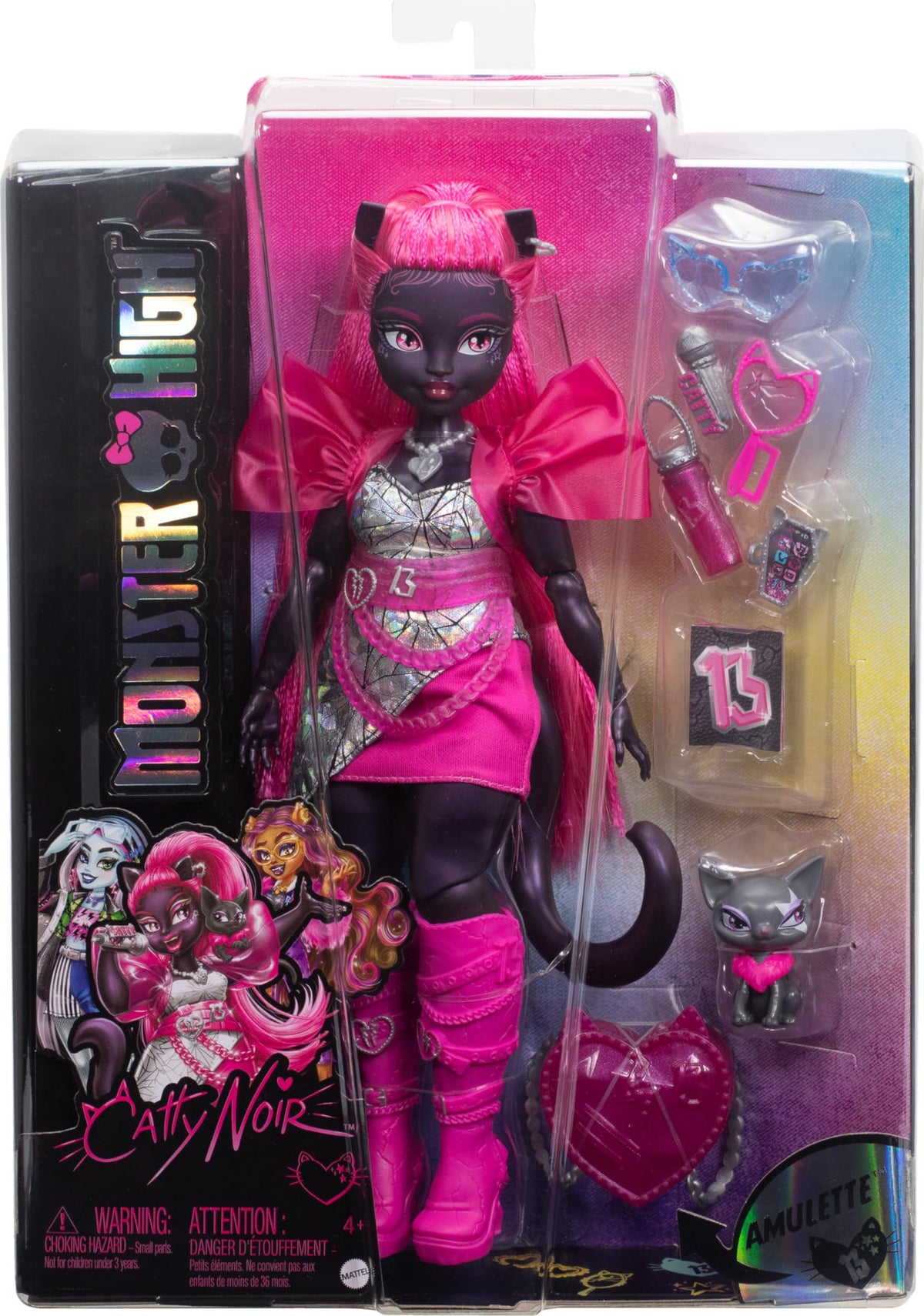 Monster High Catty Noir Doll with Pet Cat Amulette and Accessories Like Backpack, Music Book, Microphone and More ๐ All In One Marketplace Canada